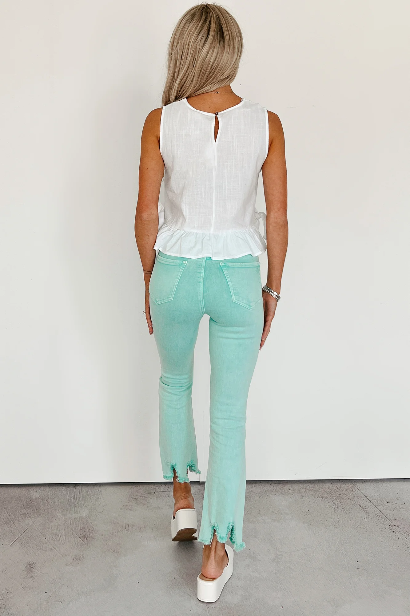 A Cup Of Quiet Sleeveless Ruffle Tie Top (White) - Image 3