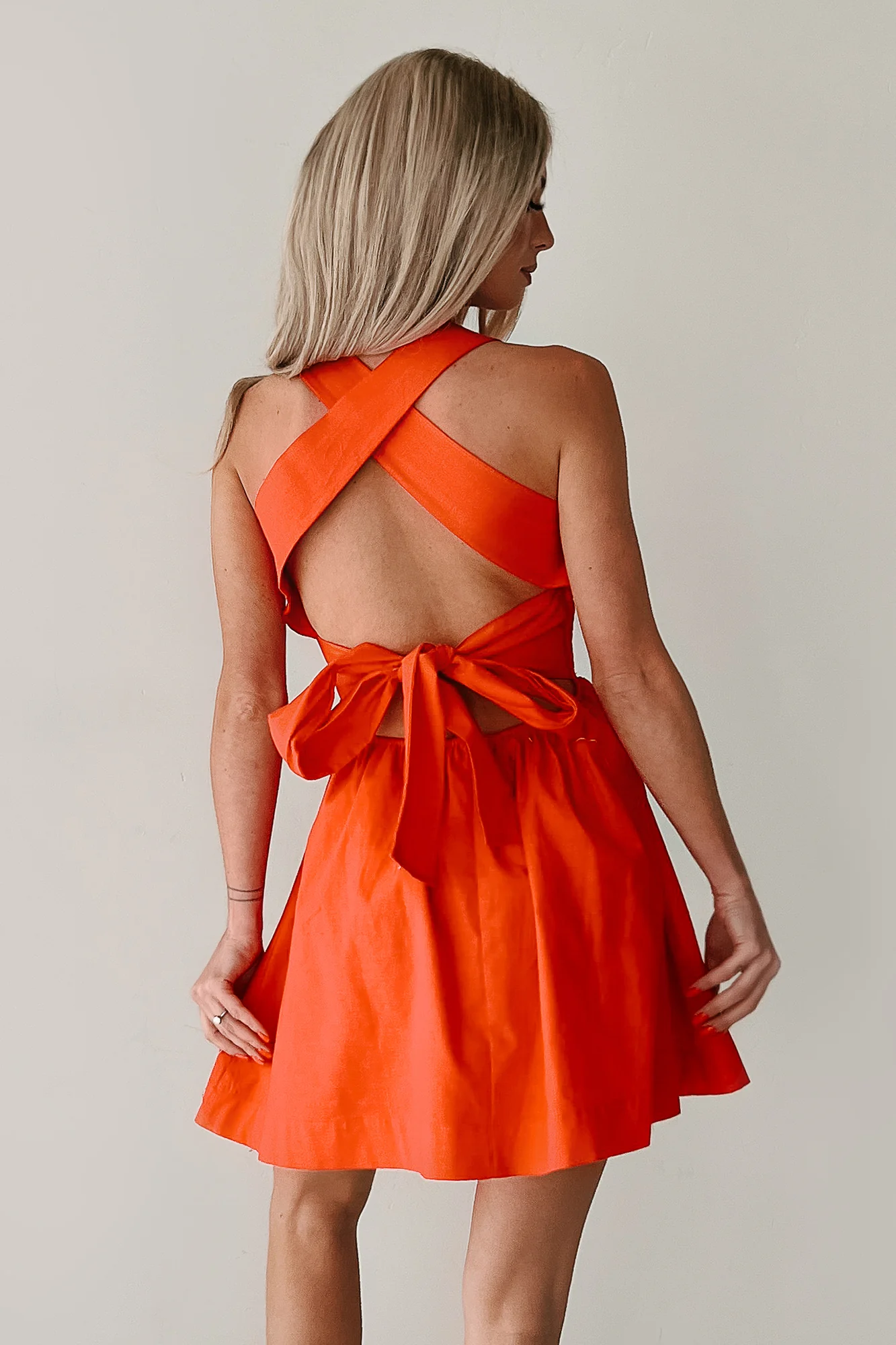Across The Room Smocked Mini Tie Dress (Tomato) - Image 7