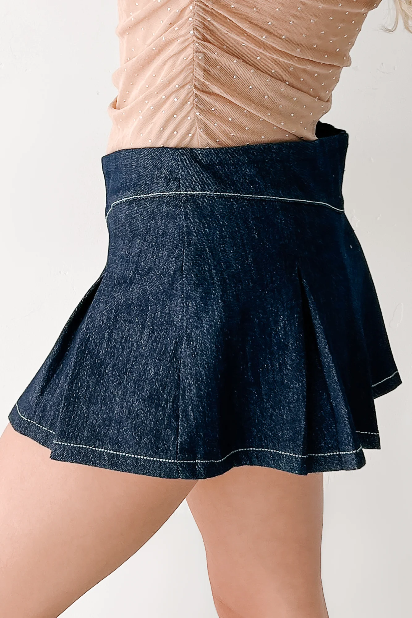 All About That Pleated Glitter Mini Skort (Dark Denim) - Image 3