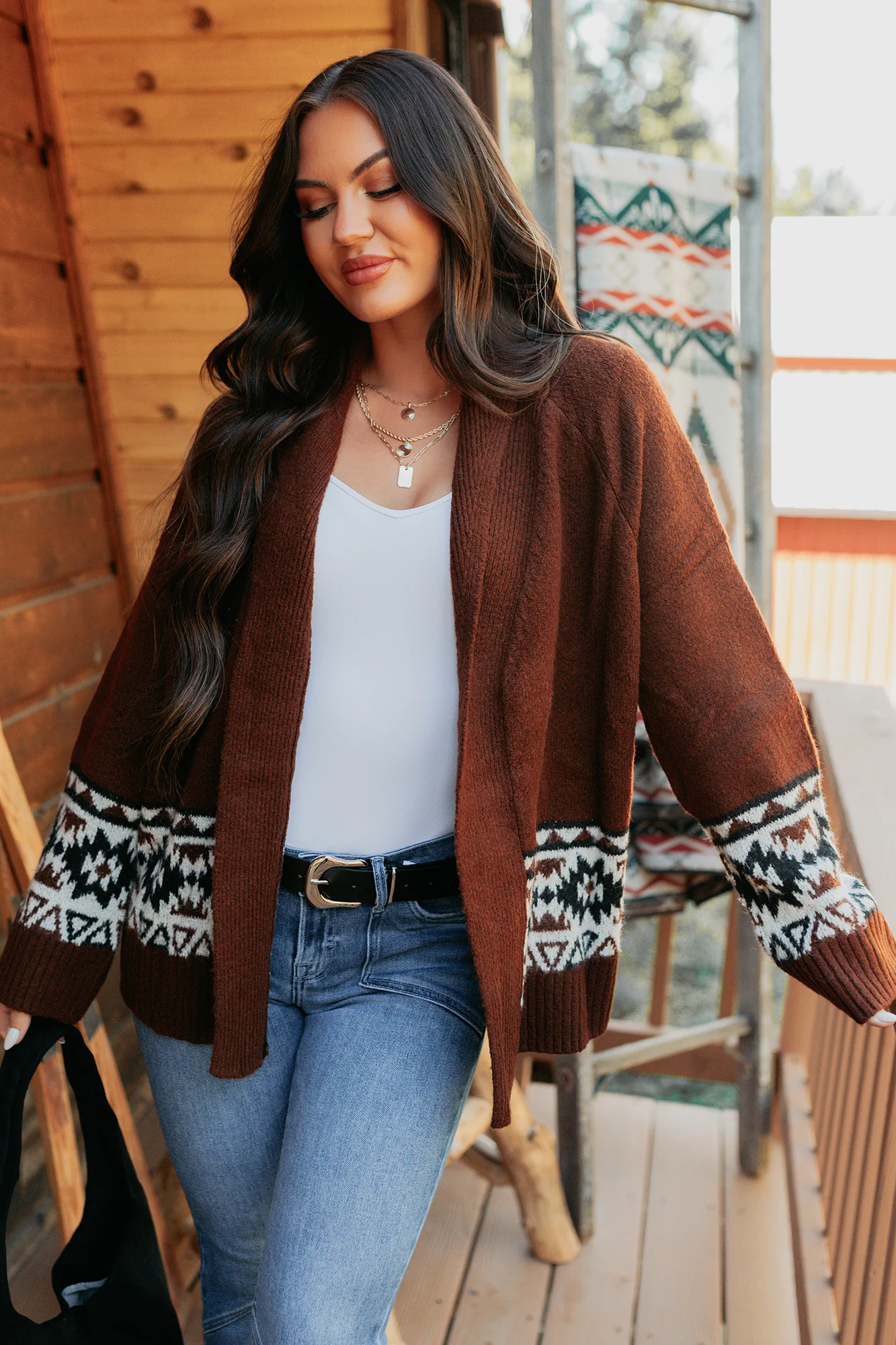 As It Goes Long Sleeve Aztec Cardigan (Dark Brown) - Image 9