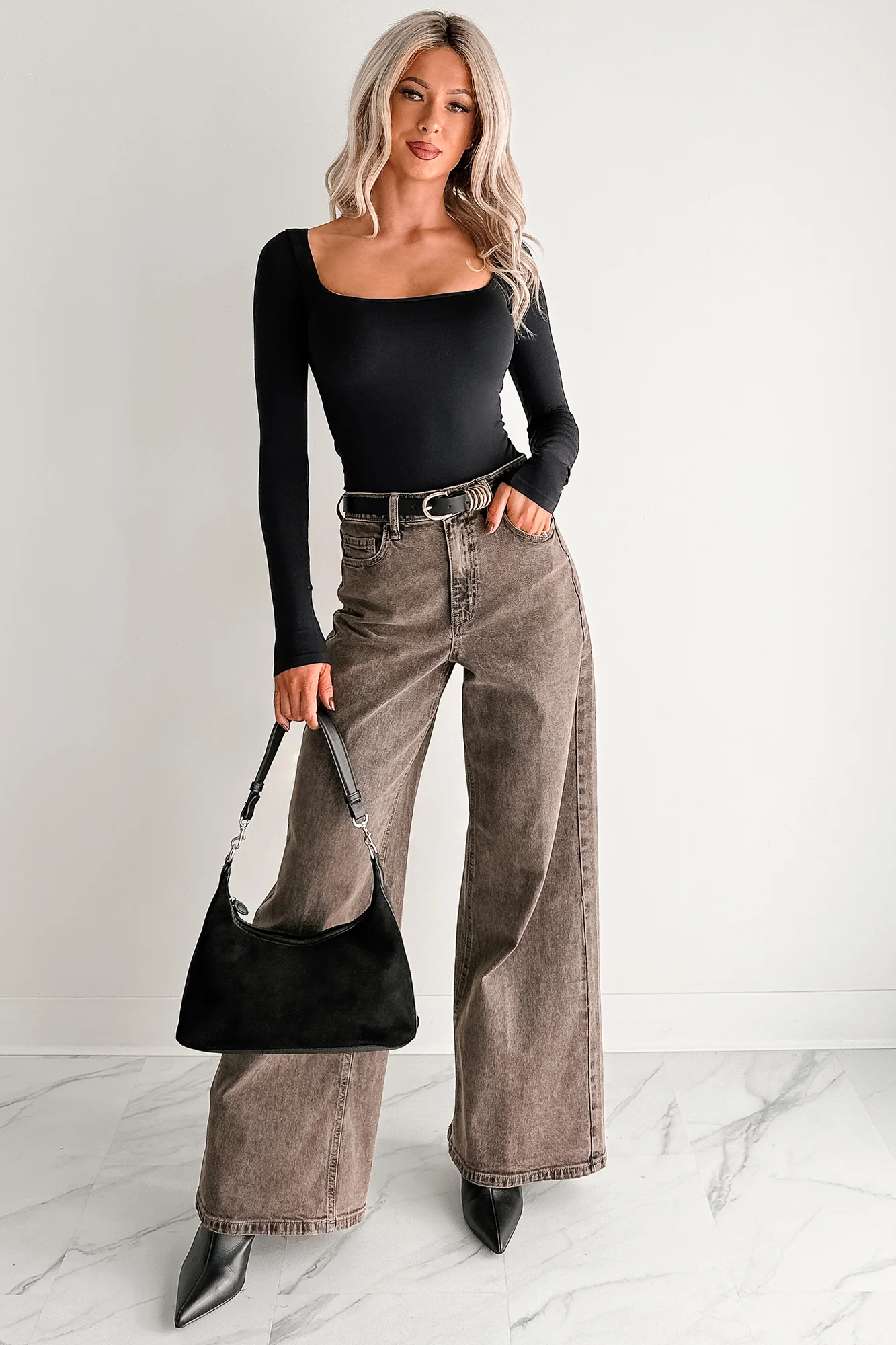 Bane High Rise Wide Leg Cello Jeans (Brown) - Image 10
