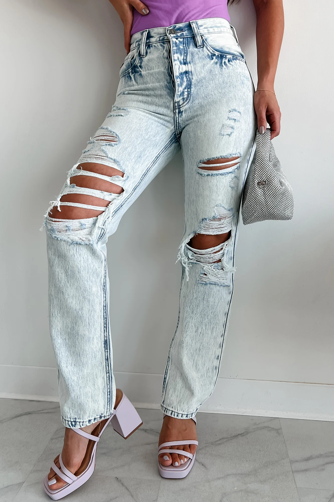 Bennett High Rise Distressed 90's Boyfriend Kancan Jeans (Light Acid) - Image 2