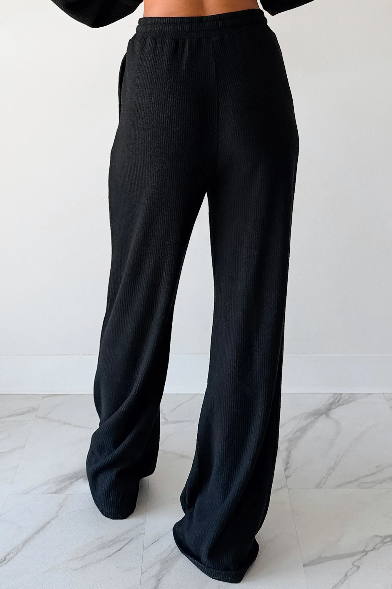 Beyond Horizons Waffle Knit Wide Leg Pants (Black) - Image 4