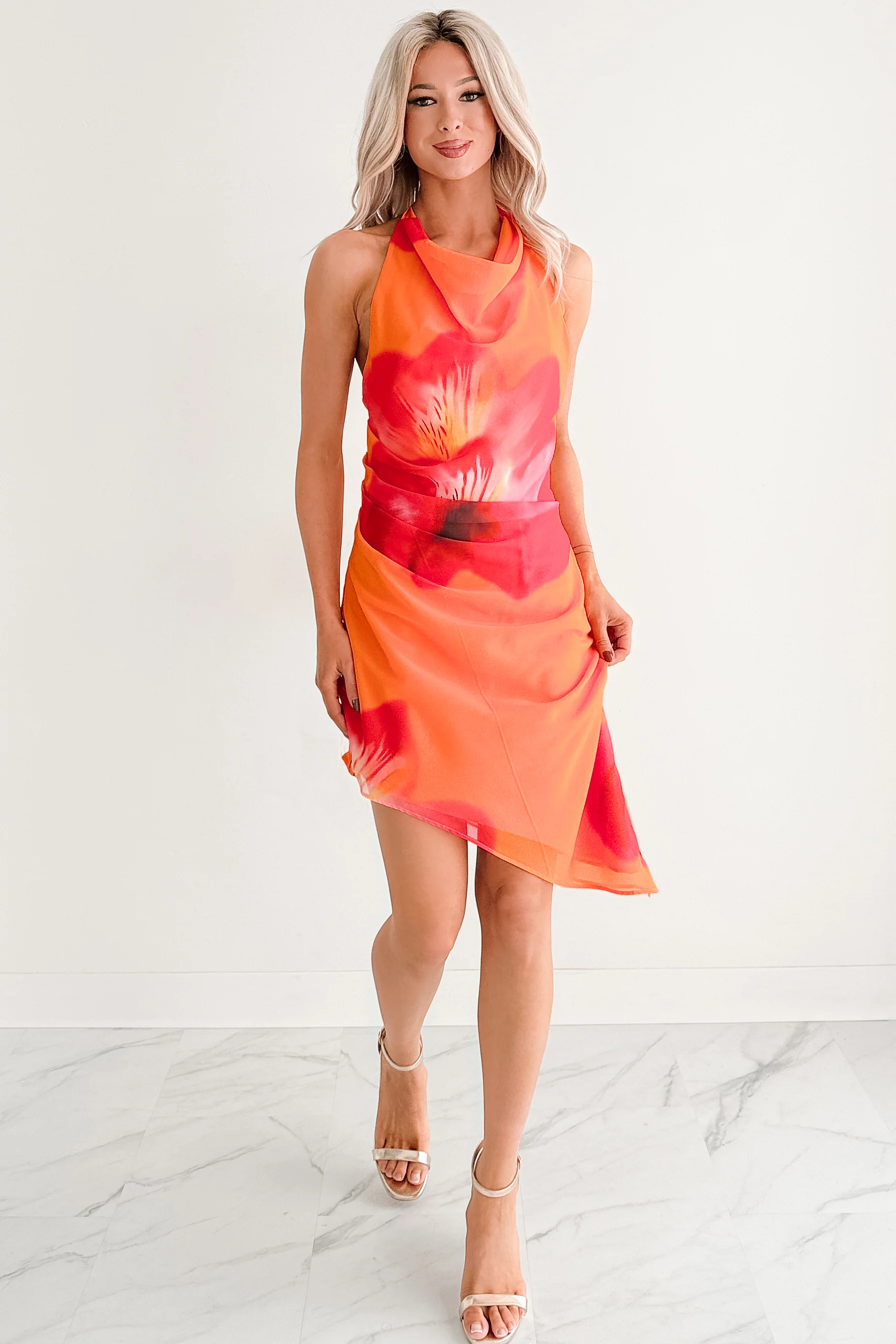 Bloom Again Halter Floral Mini Dress (Orange/Pink/Multi) - Image 5