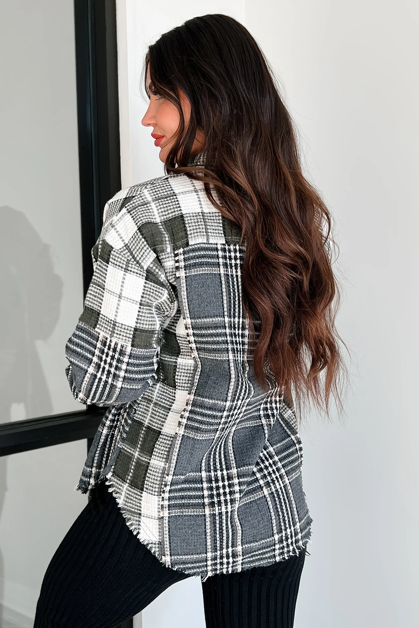 Brently Textured Plaid Shacket (Olive) - Image 5