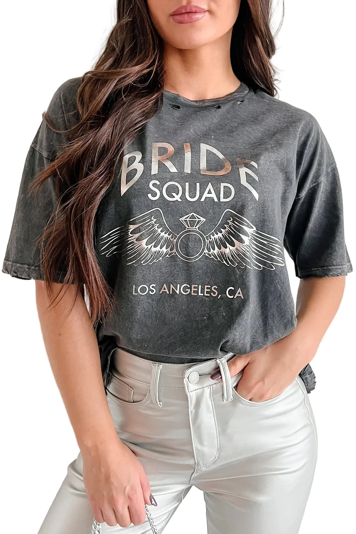 "Bride Squad" Distressed Graphic Tee (Charcoal) - Image 2