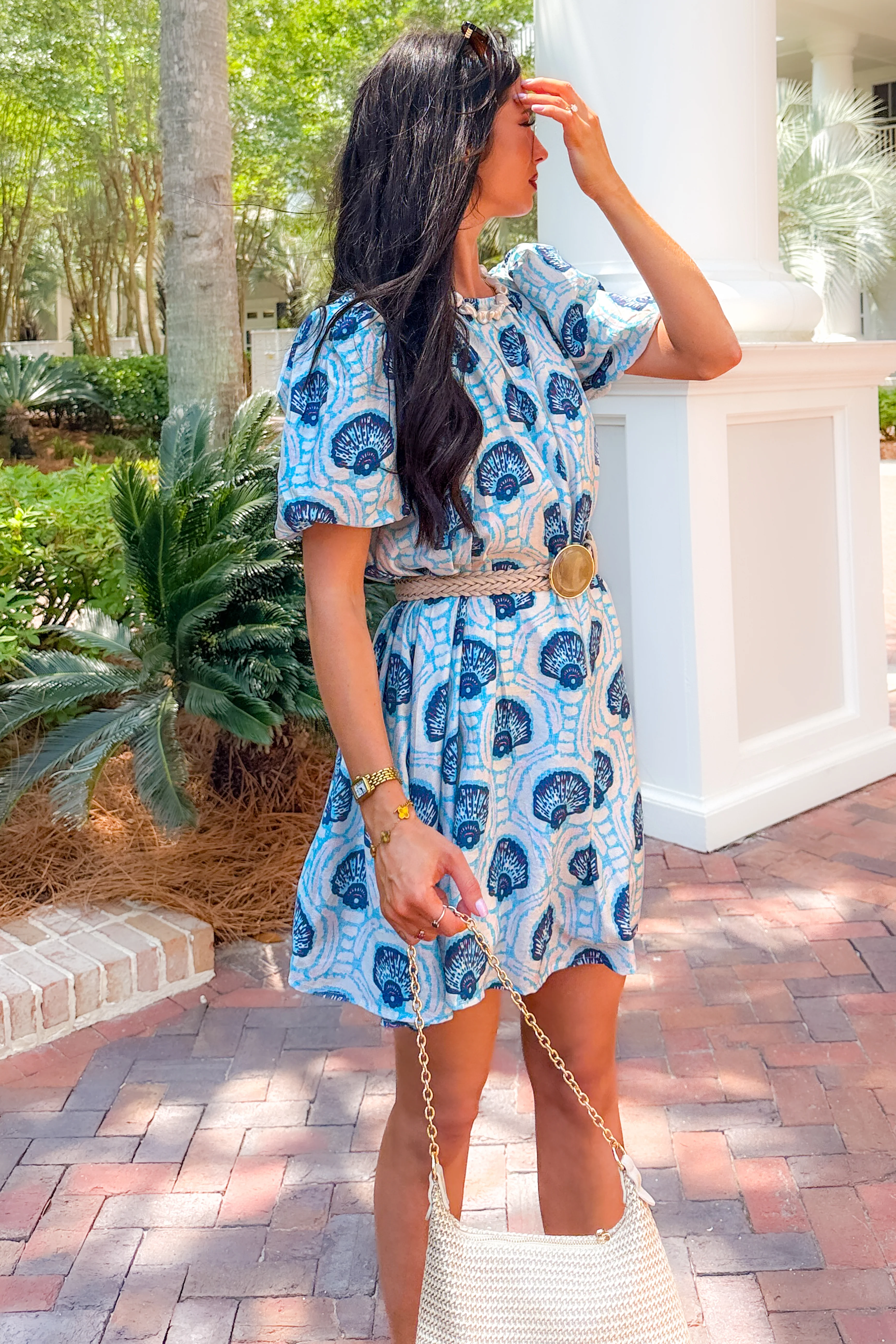 By The Bay Seashell Print Flowy Mini Dress (Blue) - Image 5