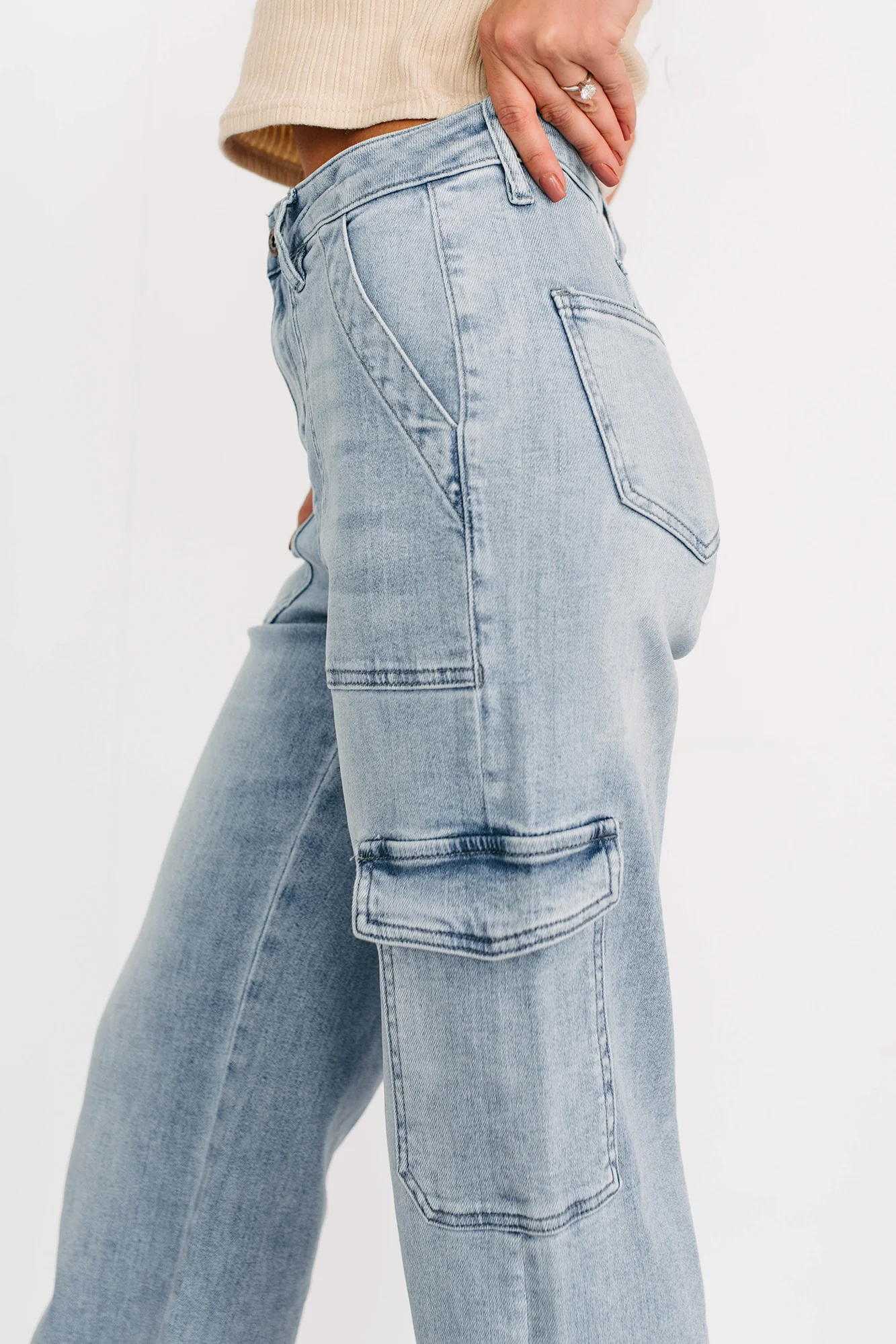 Callum Wide Leg Cargo Mica Denim Jeans (Light) - Image 2