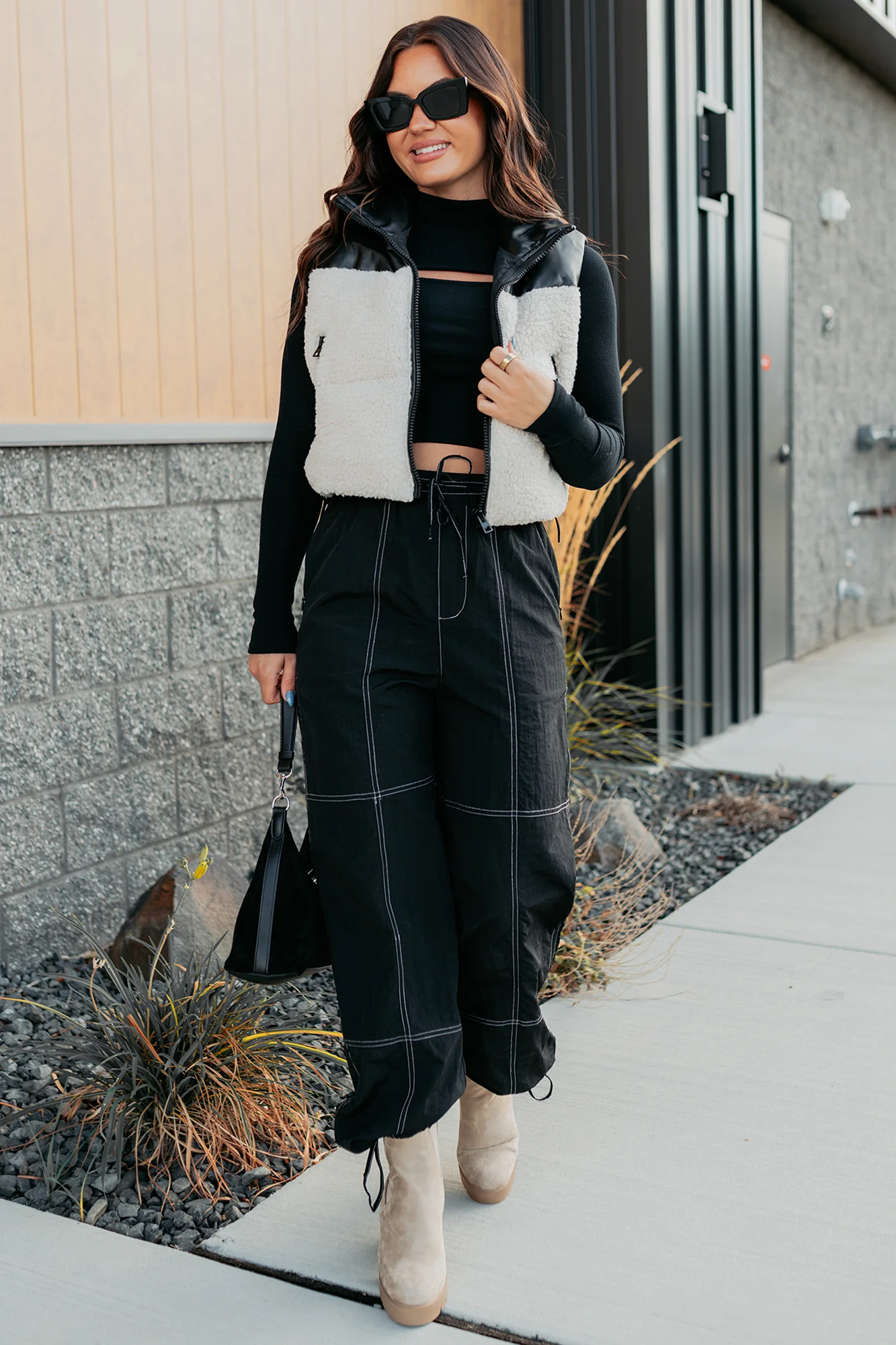 Candle Lit Nights Sherpa Puffer Vest (Cream) - Image 2