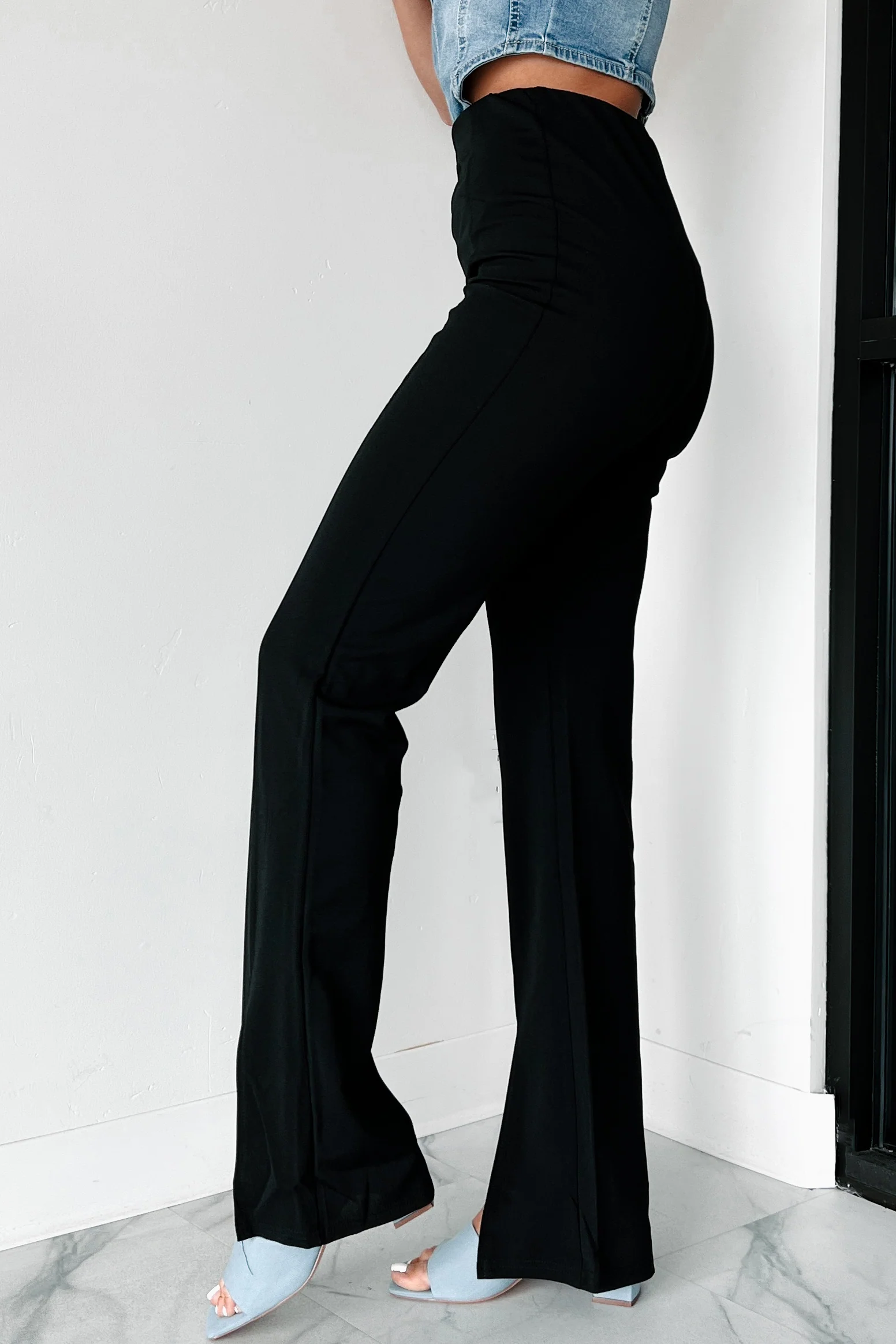 Cashing Checks Split Hem Flare Pants (Black) - Image 7
