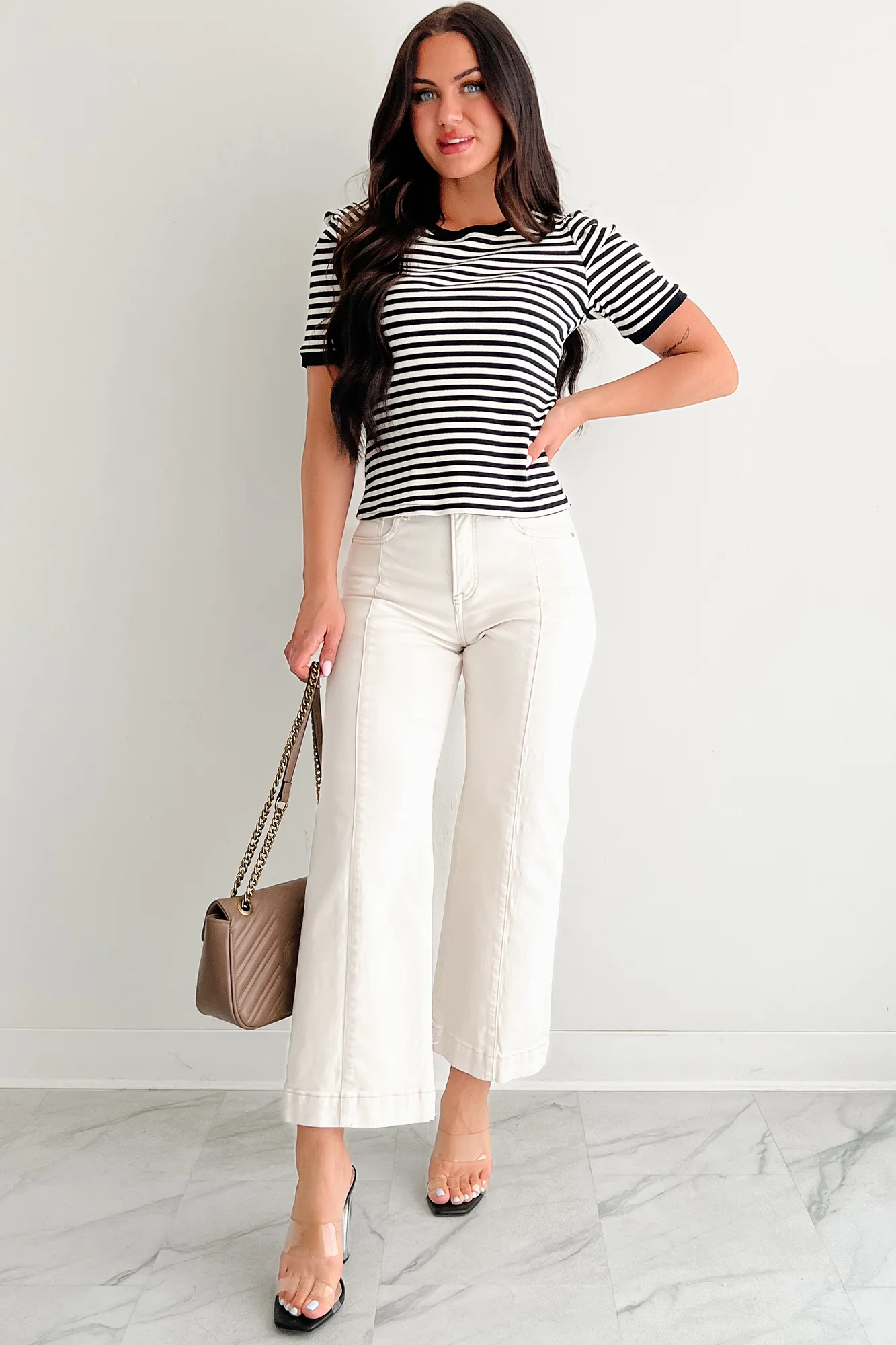 Casual & Cool Striped Puff Shoulder Top (Black/Ivory) - Image 6
