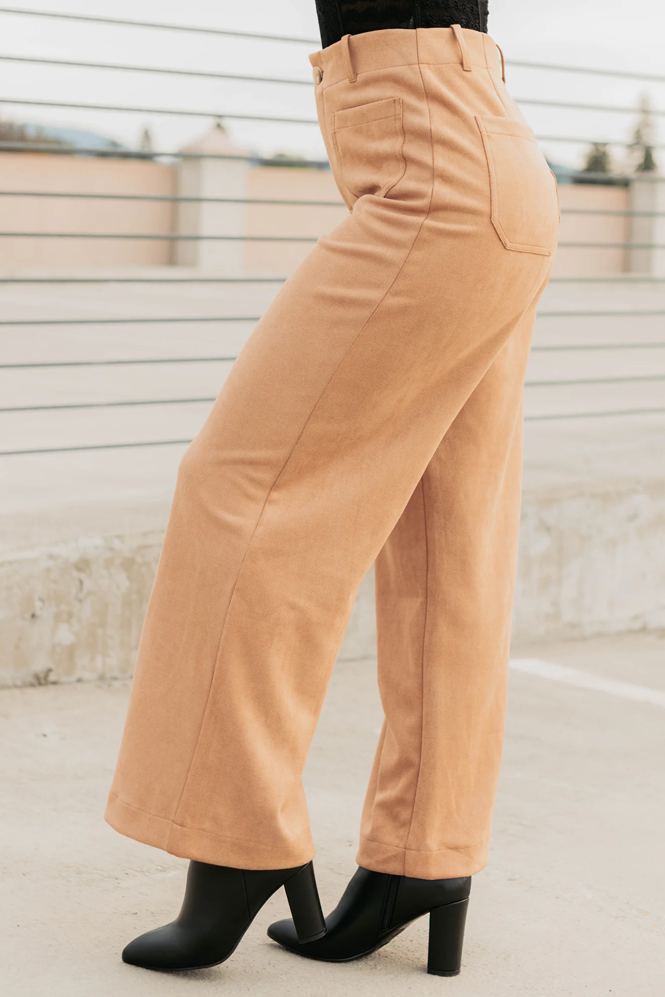 Casual Elegance Faux Suede Wide Leg Pants (Camel) - Image 4