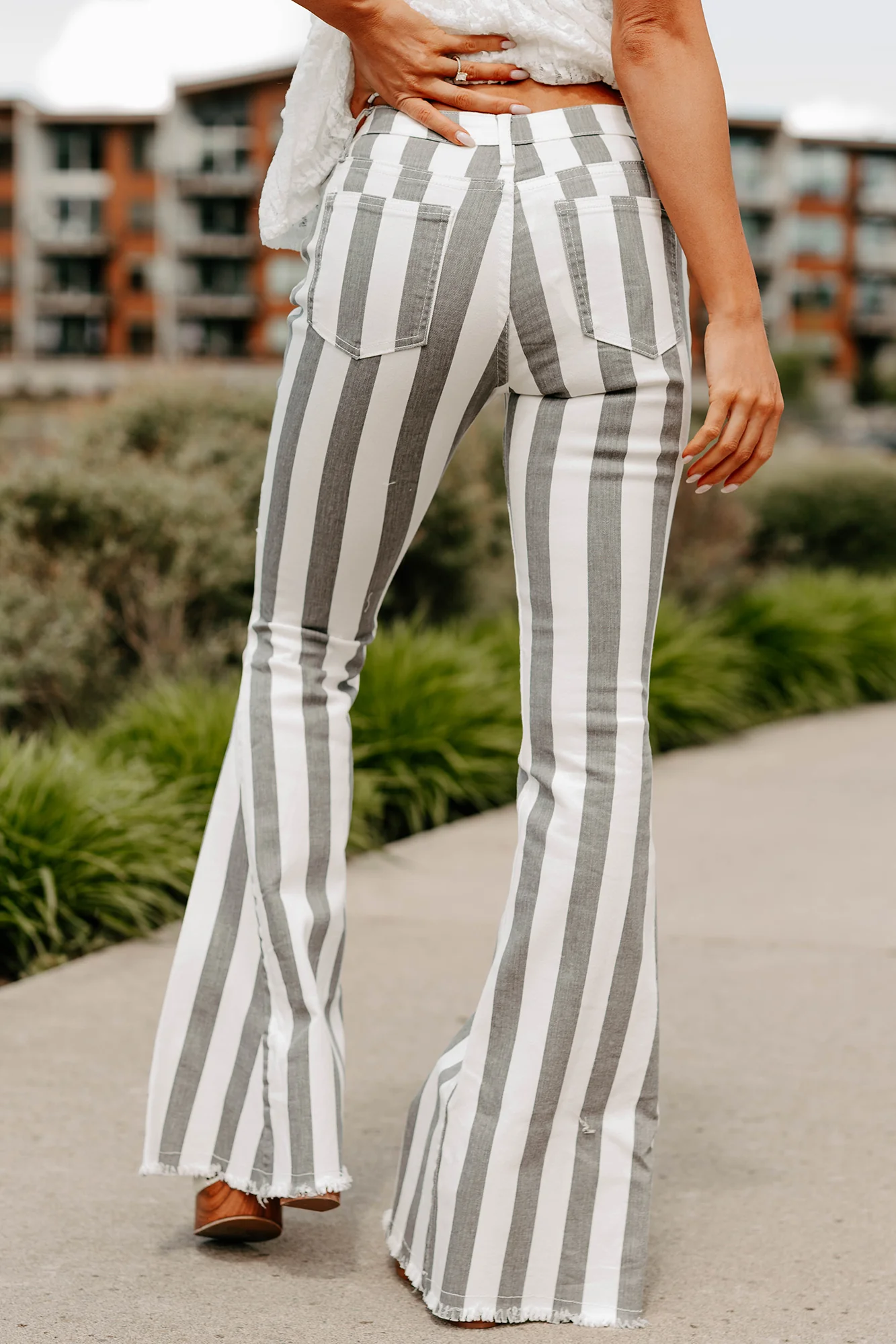 Certified Flirt Striped Flare Jeans (White/Charcoal) - Image 5