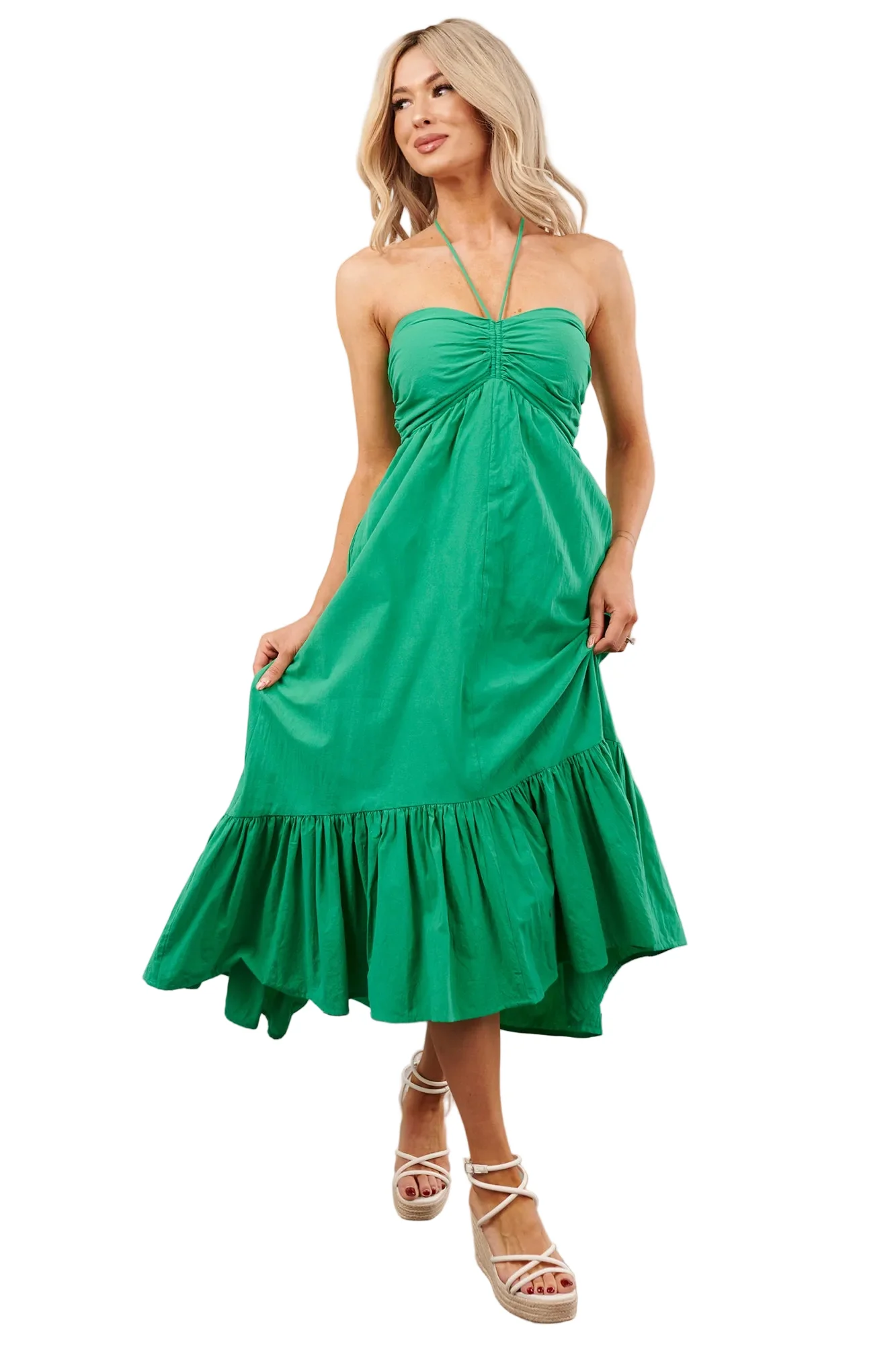 Chasing Daylight Ruffled Hem Midi Dress (Green) - Image 2