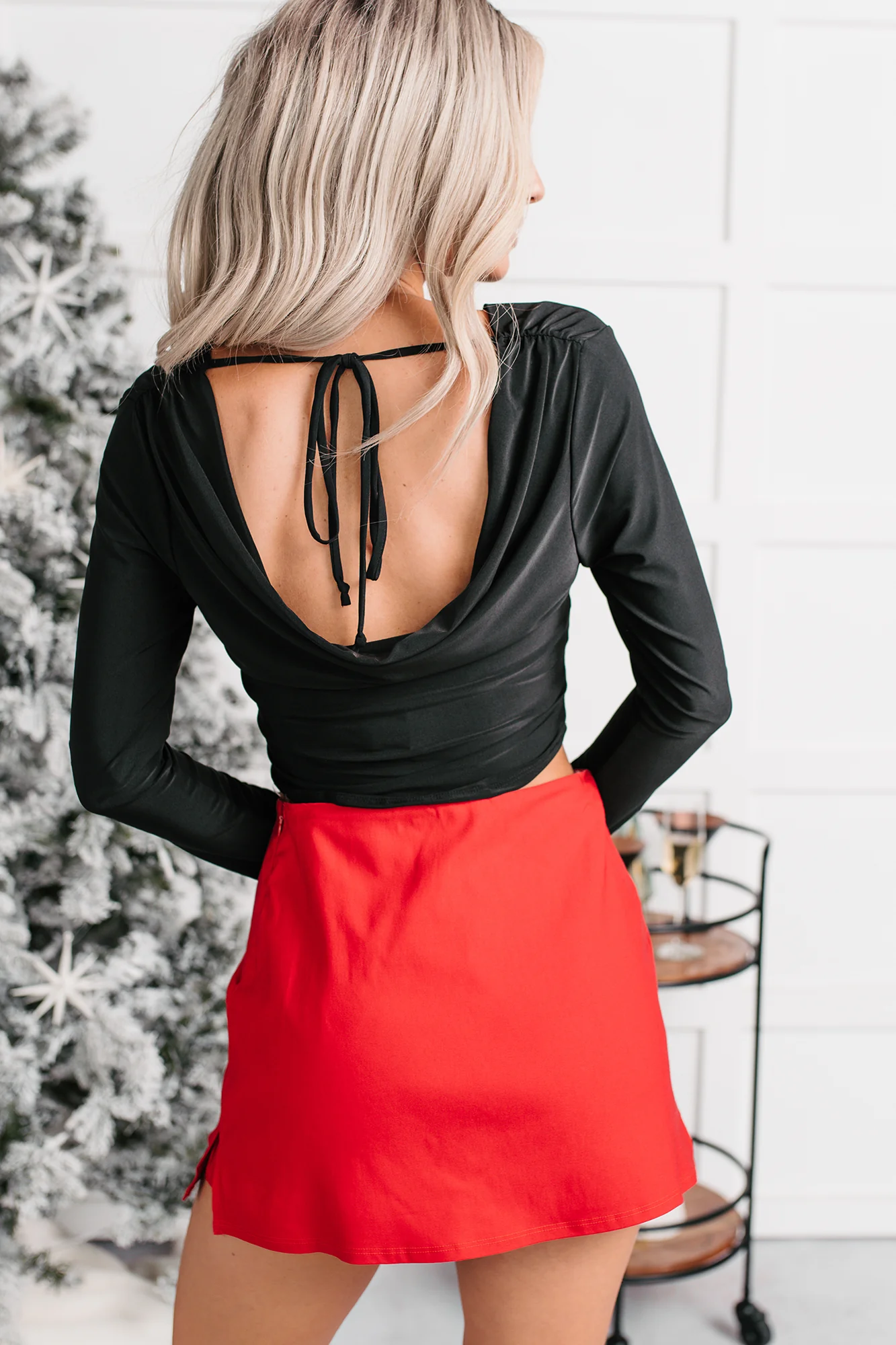 Chasing Time Cowl Neck Long Sleeve Top (Black) - Image 2