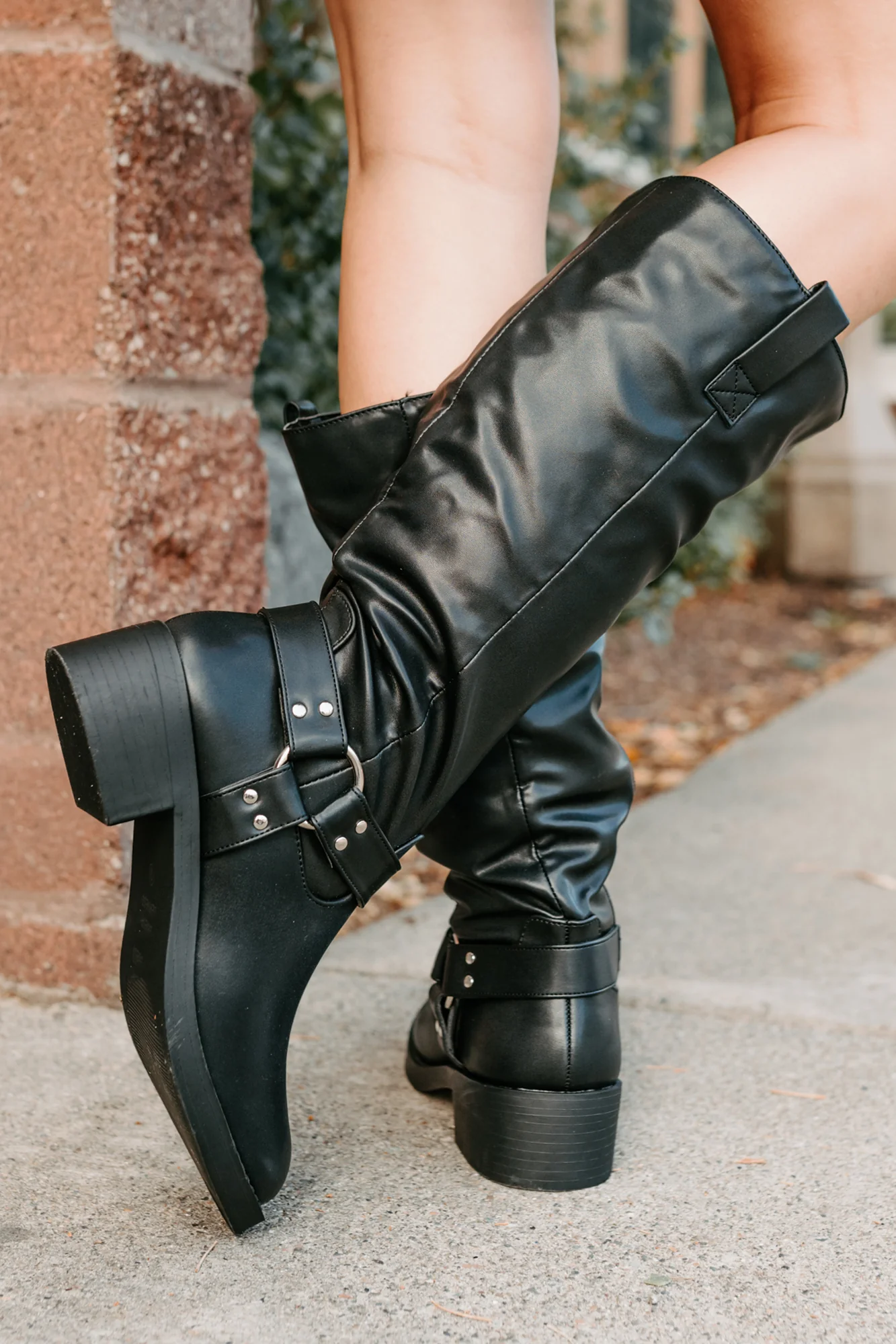 Clocking In Faux Leather Knee High Boots (Black) - Image 3