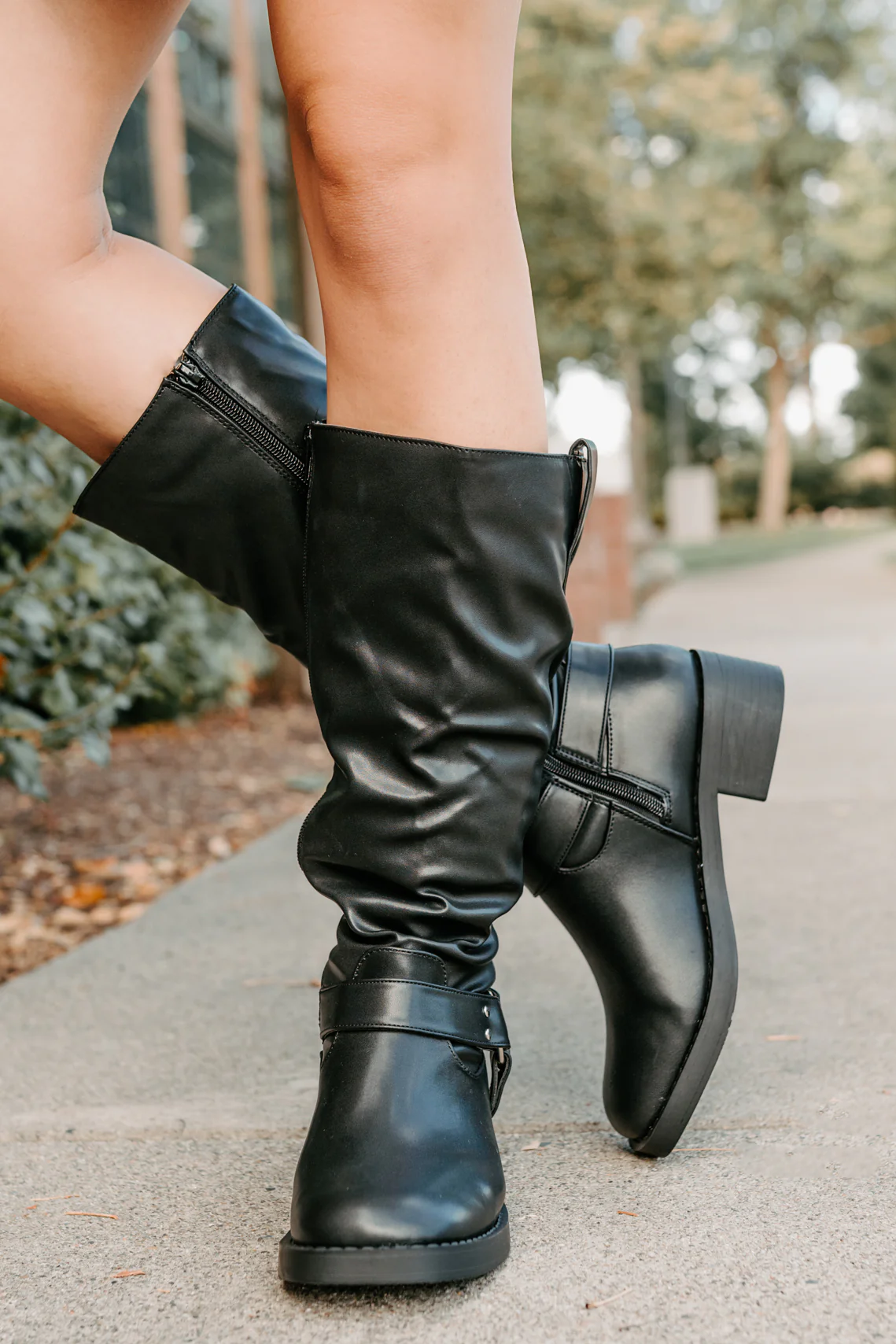 Clocking In Faux Leather Knee High Boots (Black) - Image 4