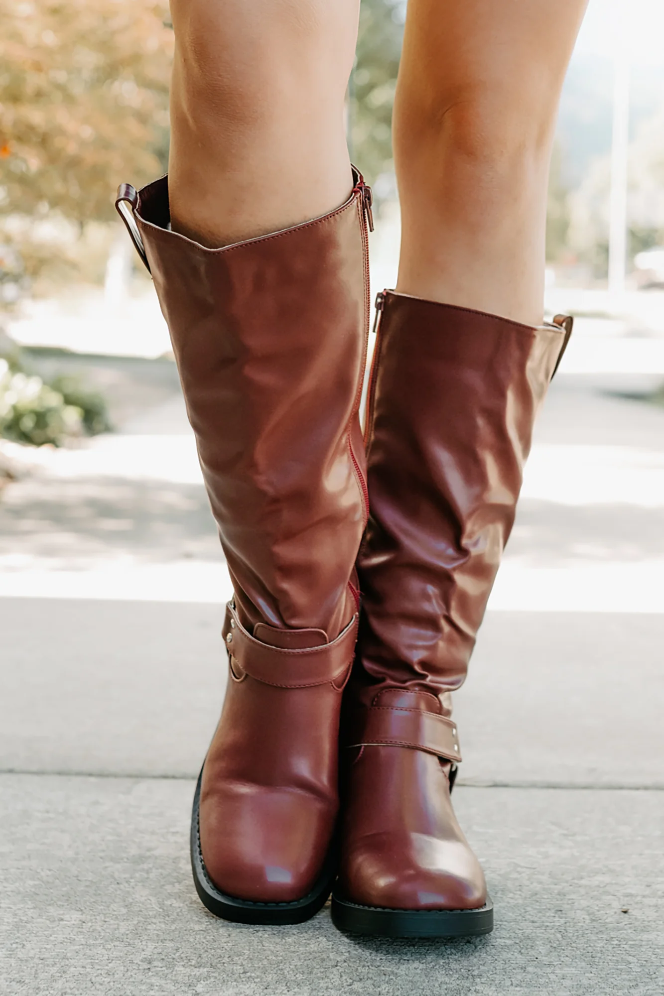 Clocking In Faux Leather Knee High Boots (Wine) - Image 3