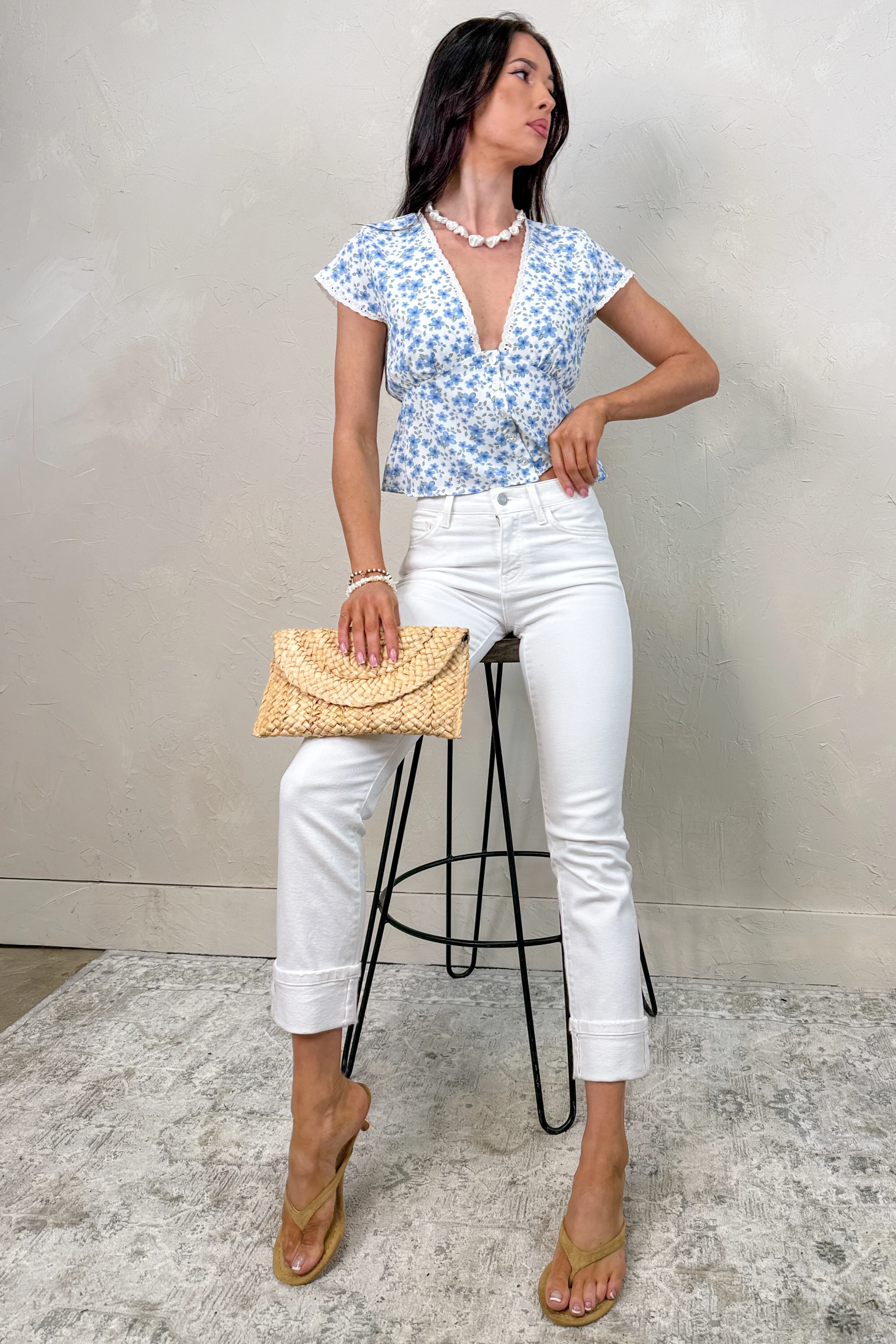 Cohen Cuffed Slim Straight Vervet Jeans (Optic White) - Image 2
