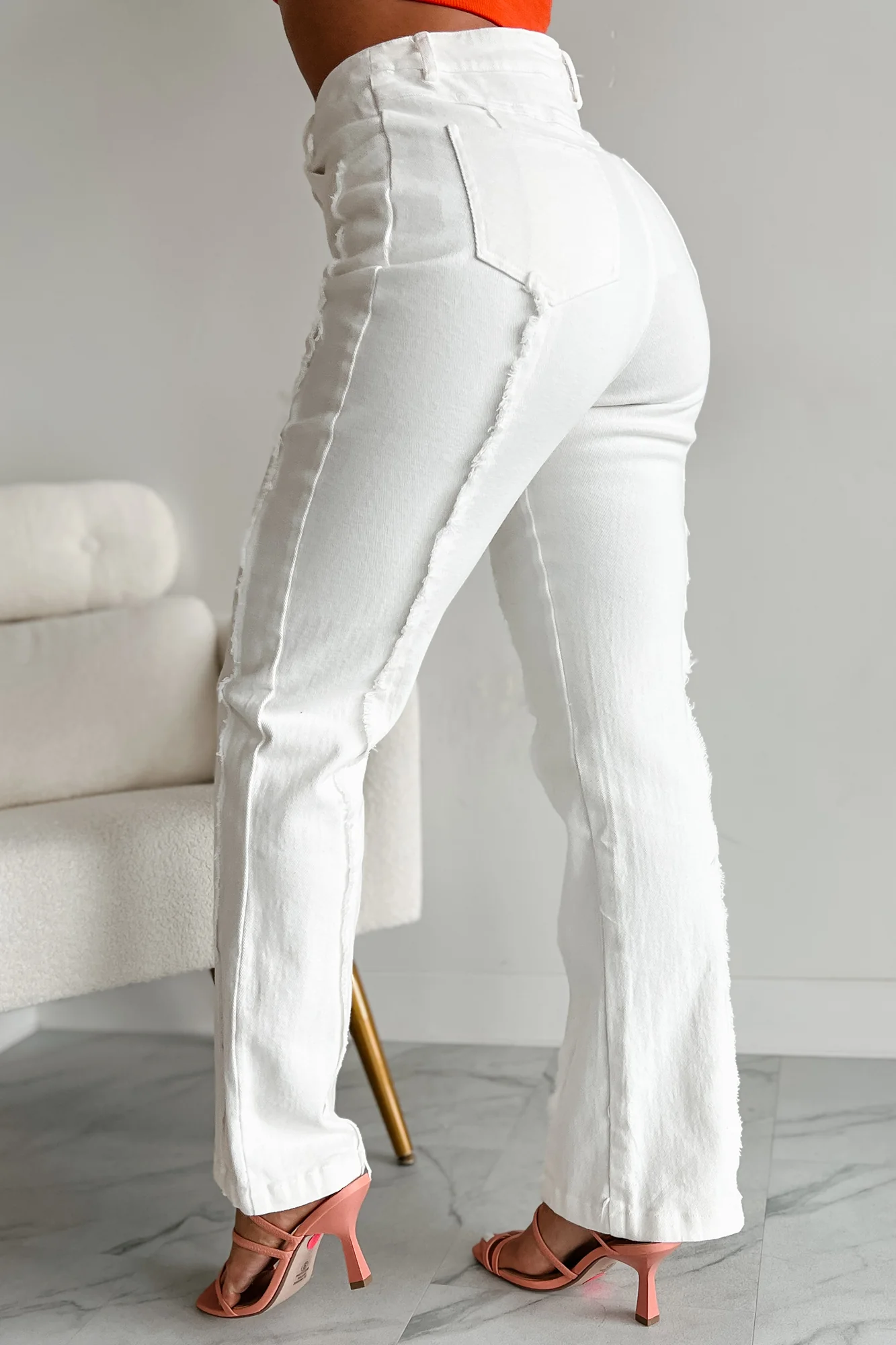 Controversial Views Frayed Flare Jeans (White) - Image 3