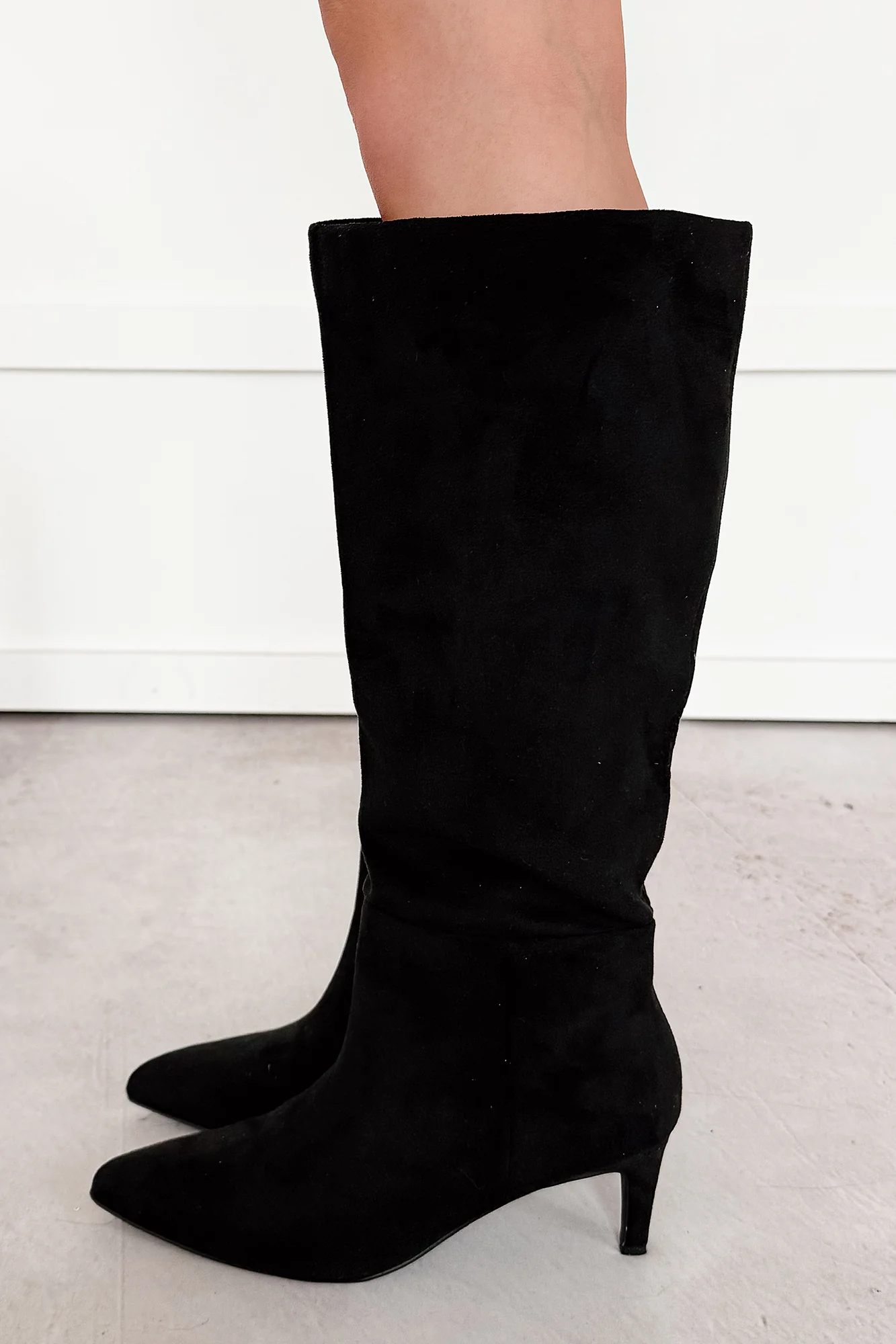 Corporate Chic Kitten Heel Faux Suede Boots (Black) - Image 6