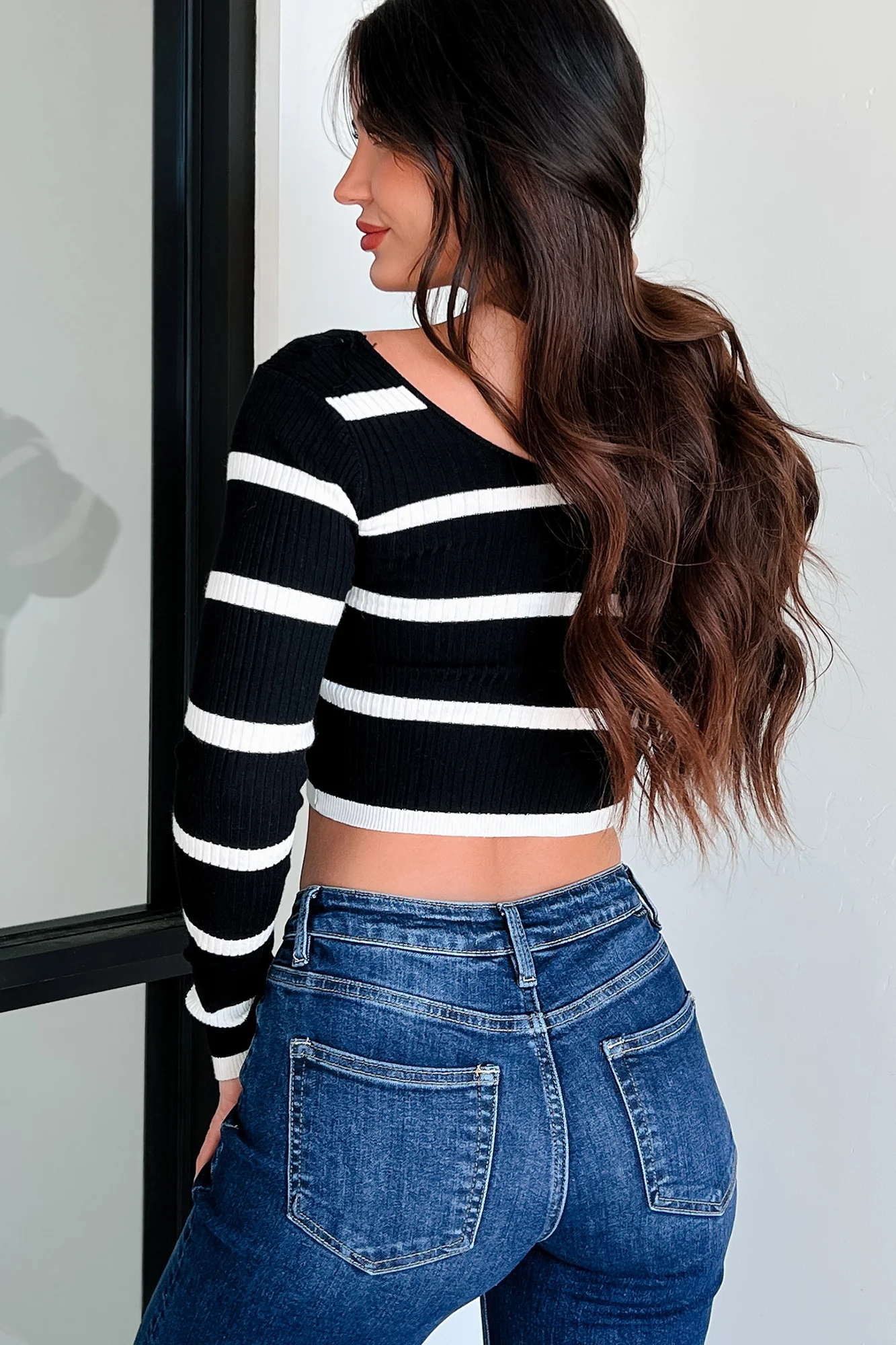 Courage Over Comfort Striped Long Sleeve Top (Black) - Image 4