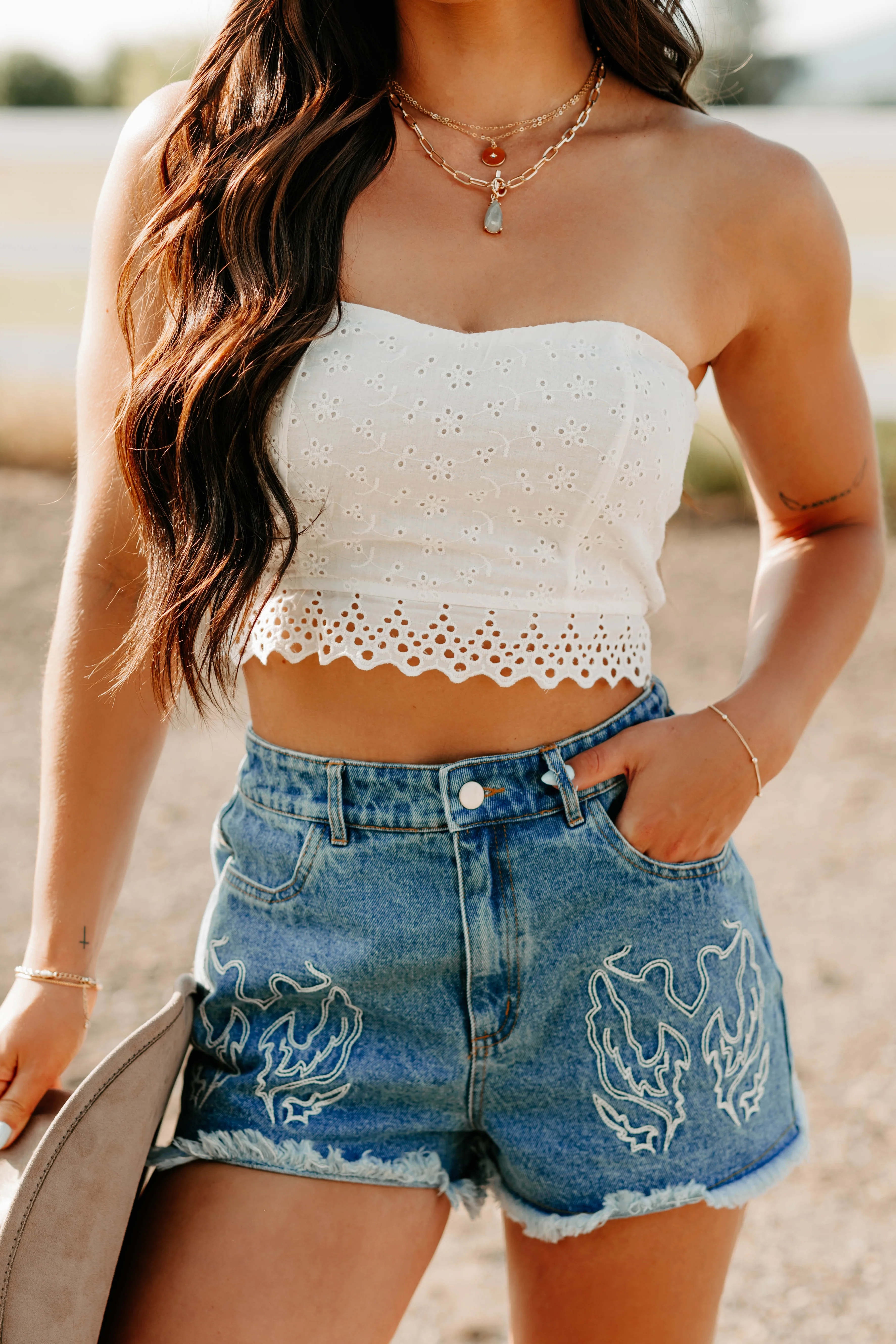 Crush Culture Crop Top Eyelet Skirt Set (White) - Image 9