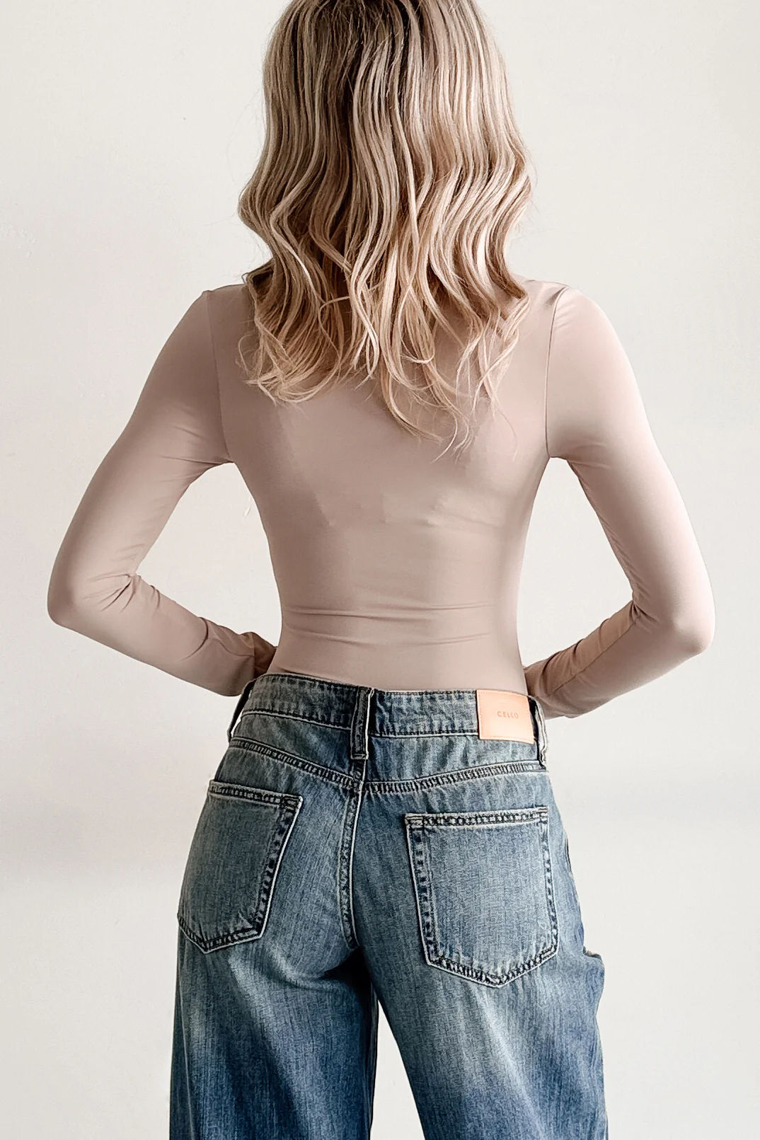 Daily Ease Long Sleeve V Neck Bodysuit (Light Taupe) - Image 12
