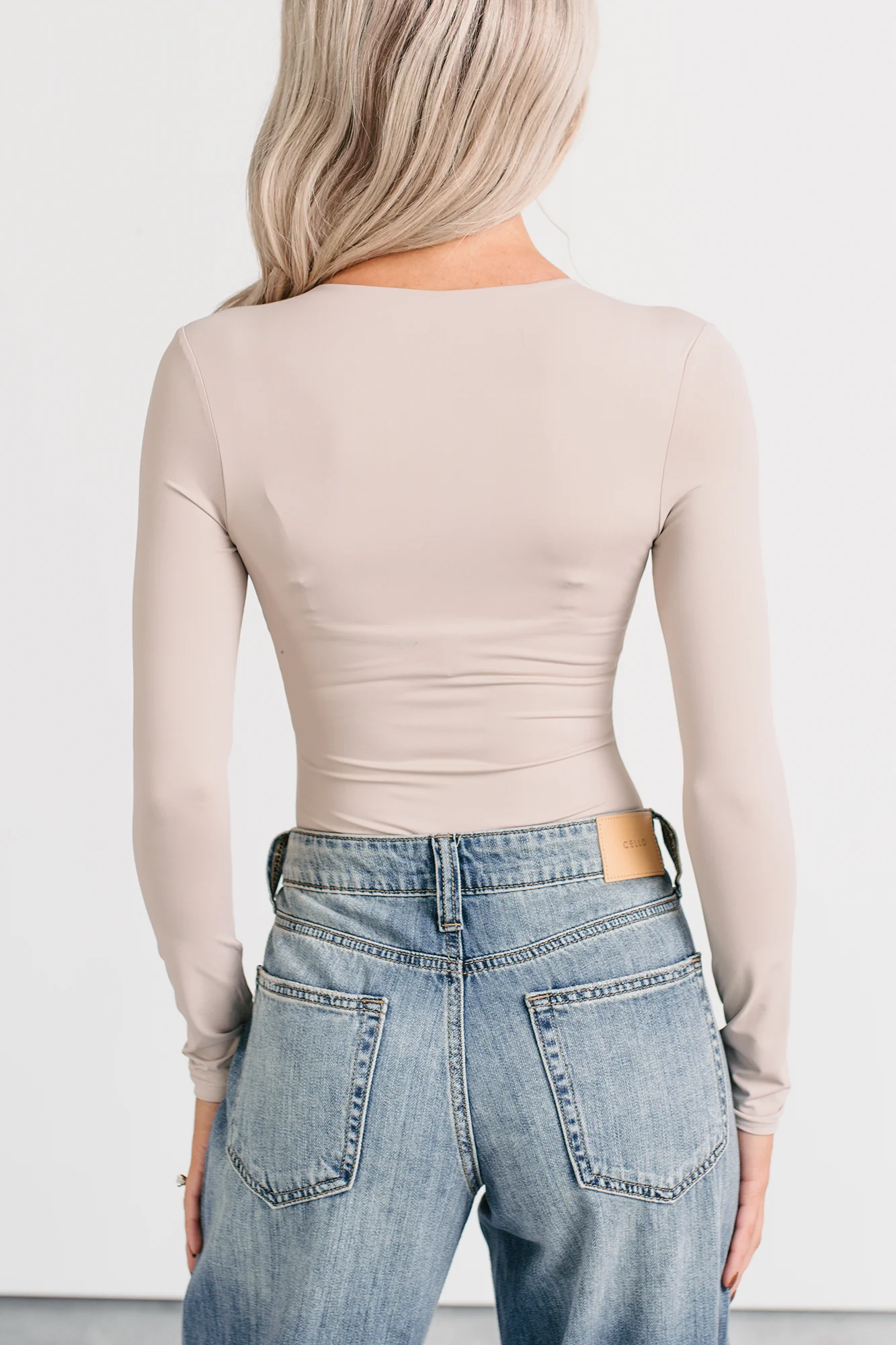 Daily Ease Long Sleeve V Neck Bodysuit (Light Taupe) - Image 7