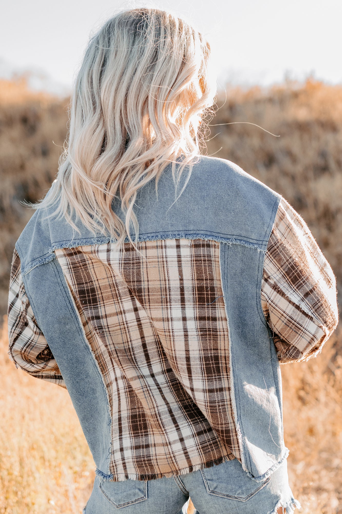 Daily Mode Plaid Denim Mix Jacket (Taupe Blend) - Image 8