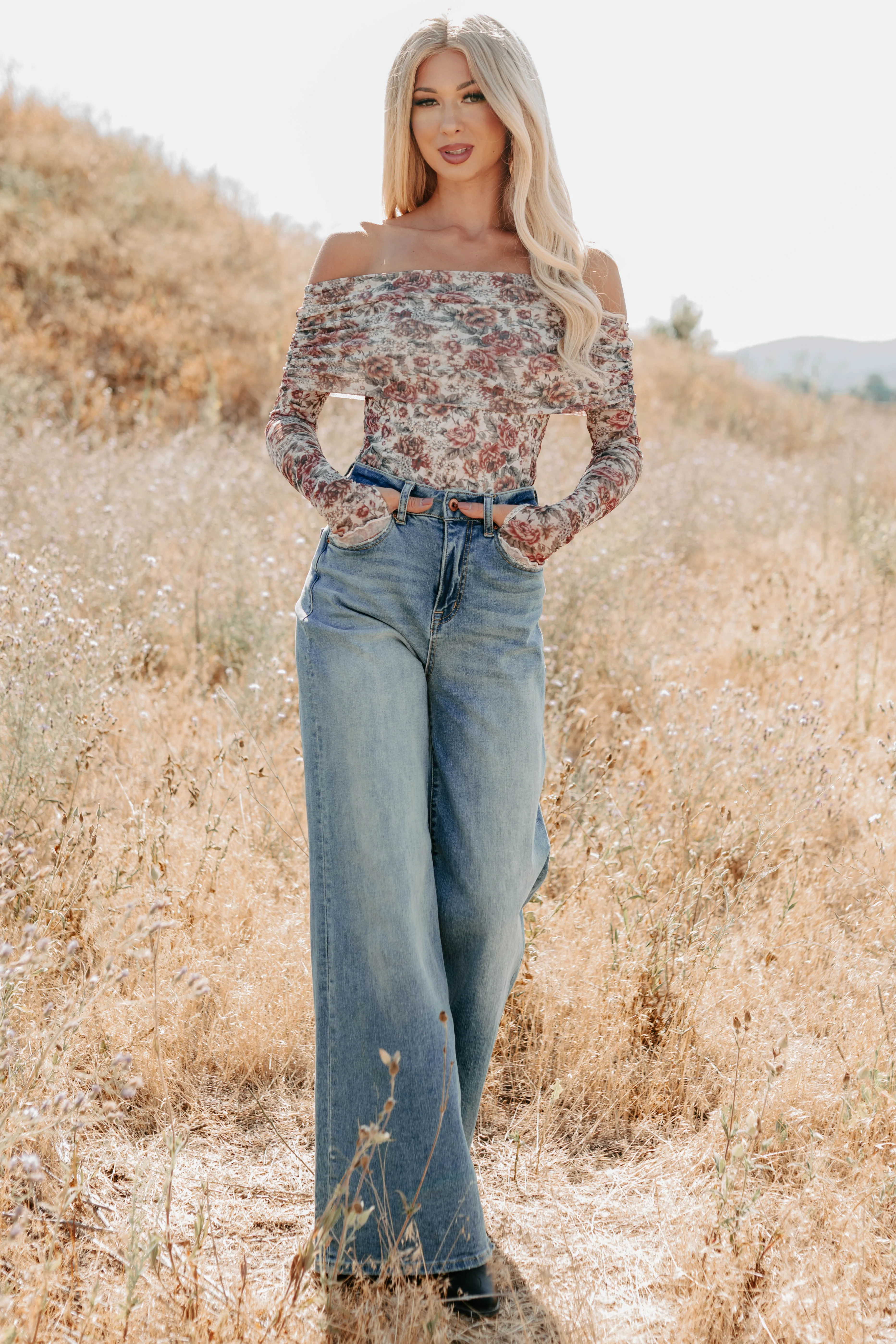 Daisy Fresh Off The Shoulder Floral Bodysuit (Cream) - Image 5