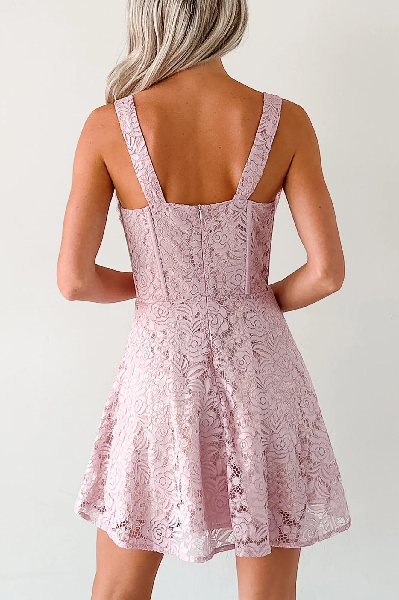 Dangerously Sweet Lace Corset Style Mini Dress (Pink) - Image 4