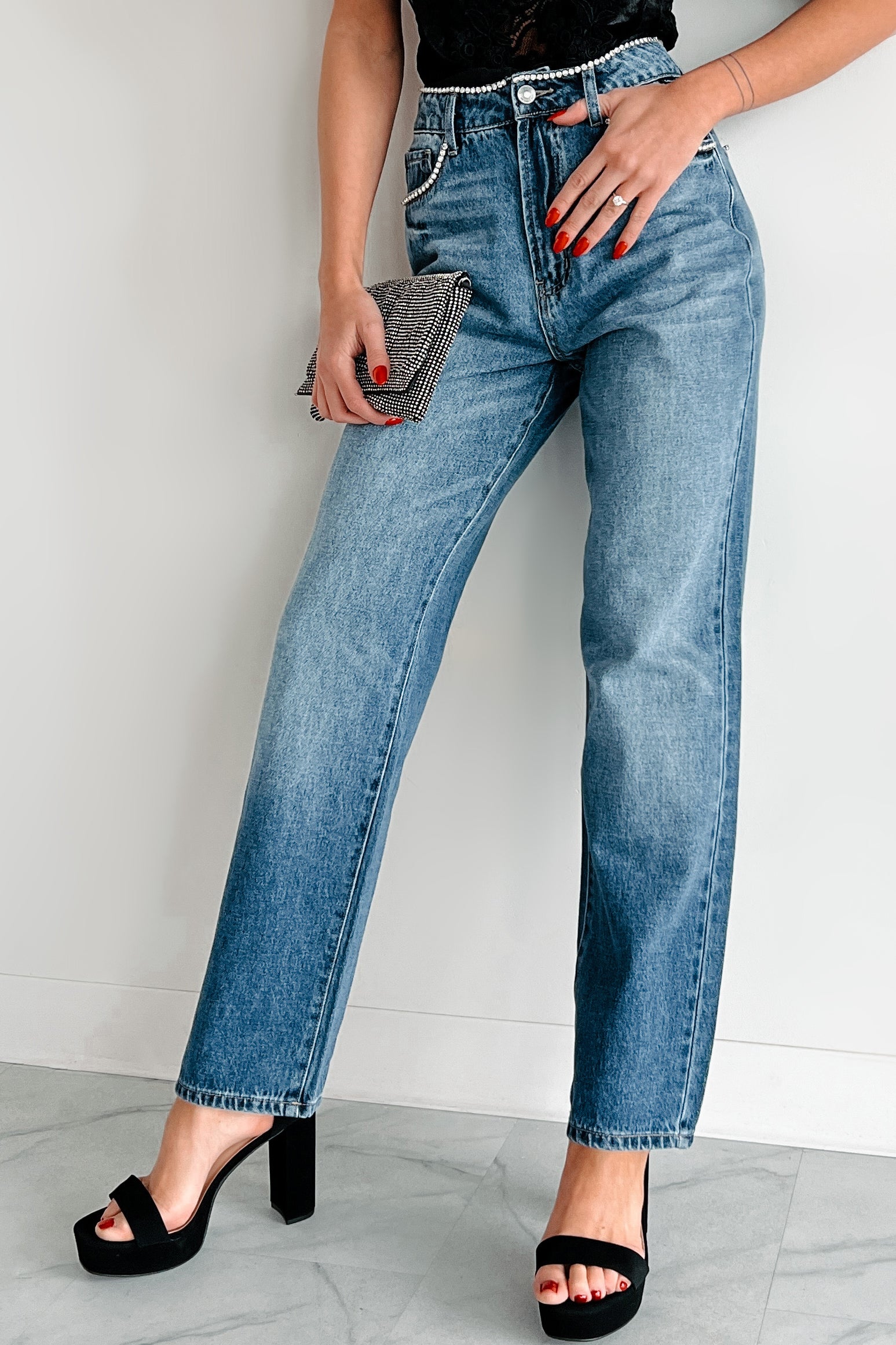 Danson Rhinestone Embellished Cello Dad Jeans (Dark) - Image 6