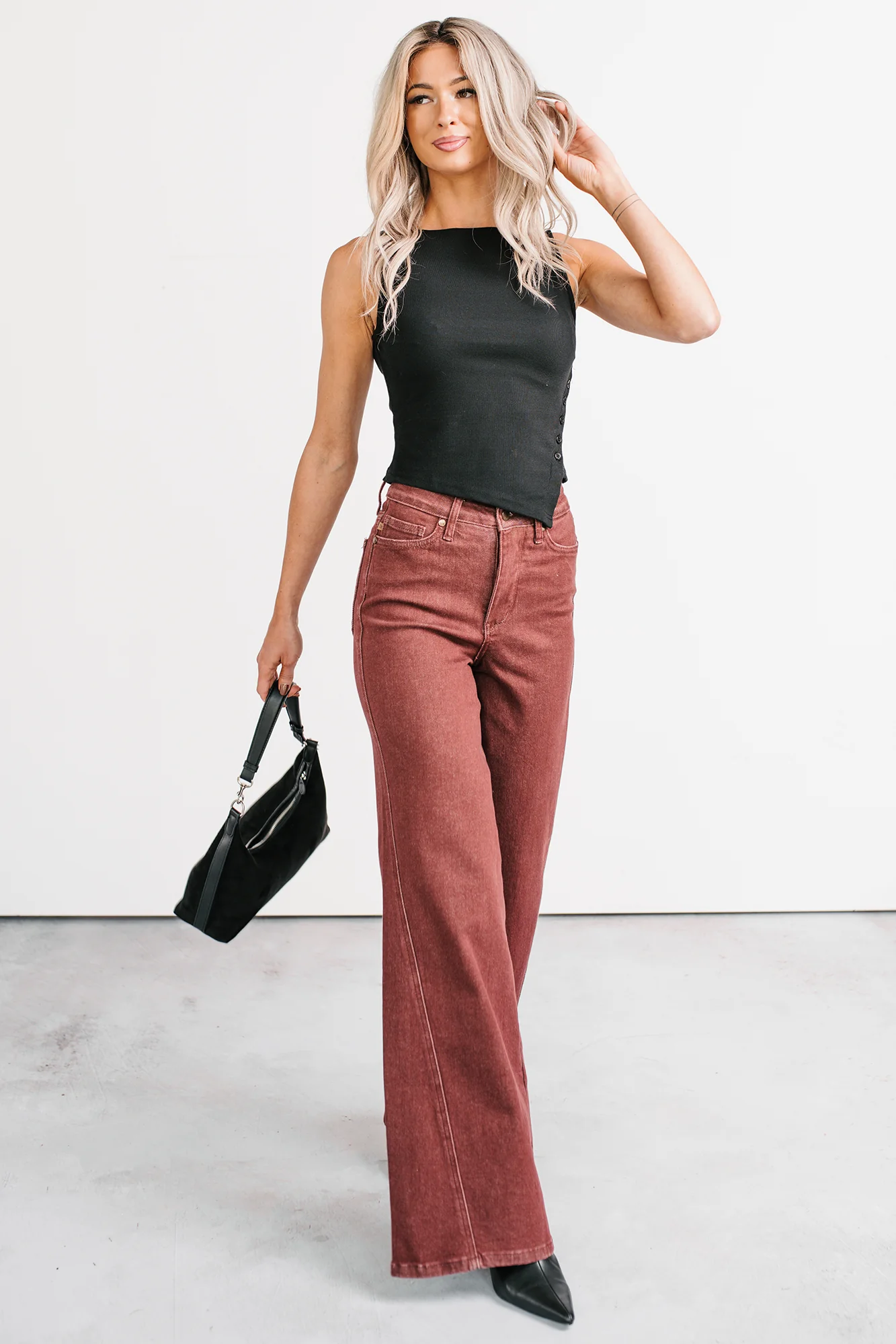 Delgado Wide Leg Judy Blue Jeans (Burgundy) - Image 6
