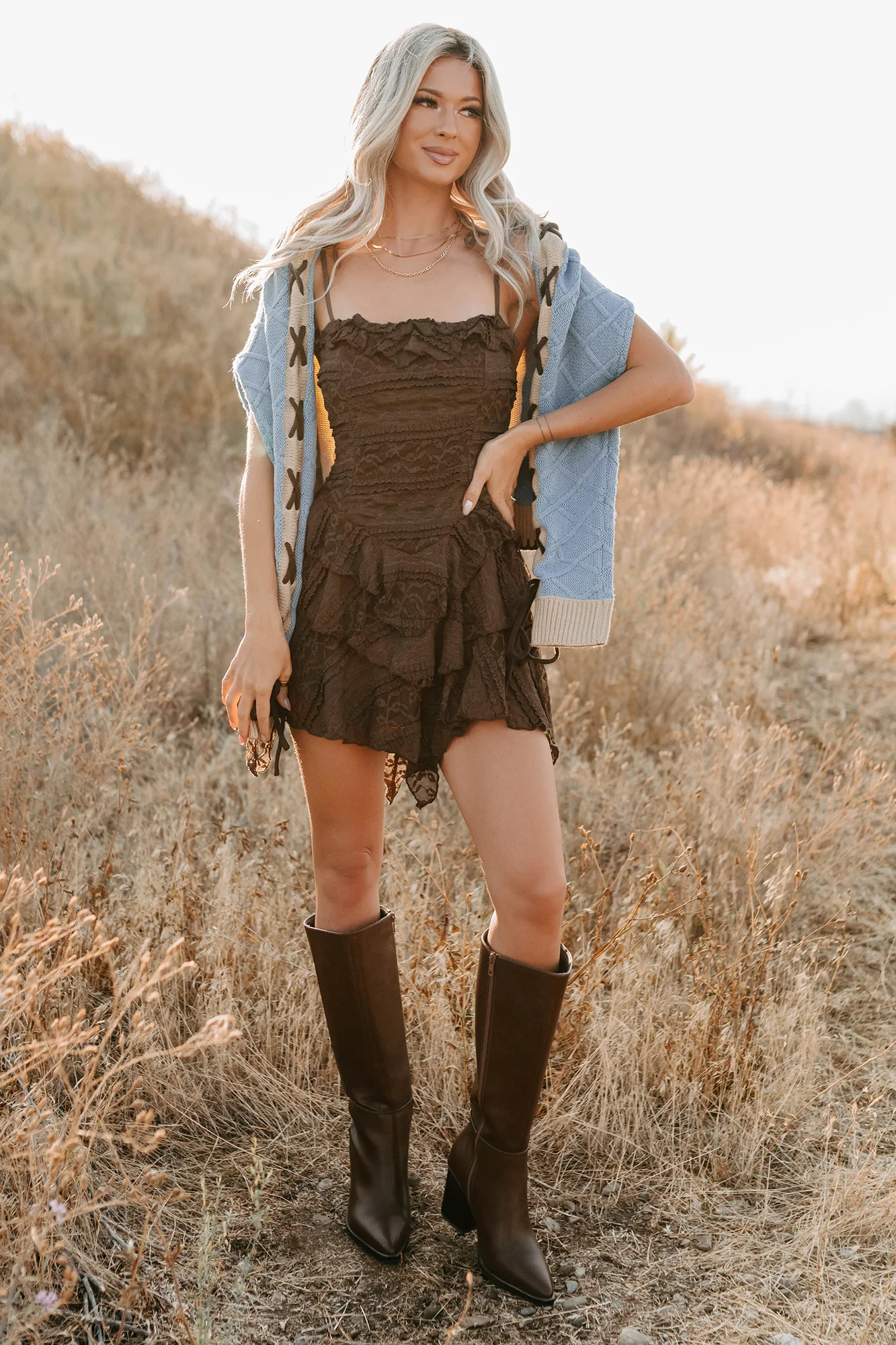 Divine Energy Sleeveless Lace Mini Dress (Mocha) - Image 2