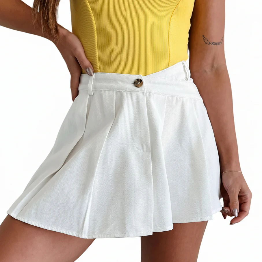 Divine Intuition Pleated Asymmetric Waist Mini Skirt (White) - Image 6