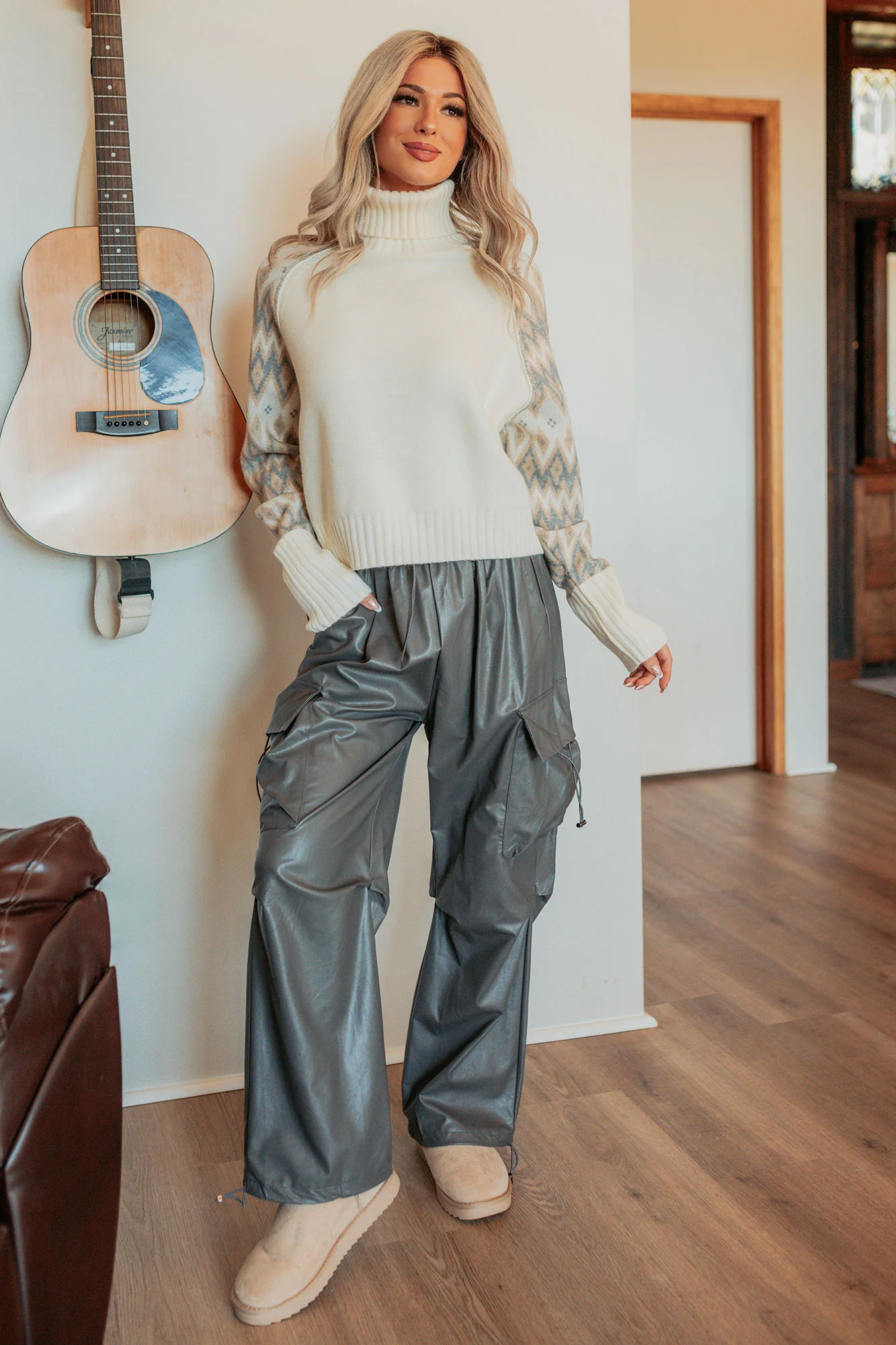 Don’t Be Shy Faux Leather Cargo Pants (Grey) - Image 4