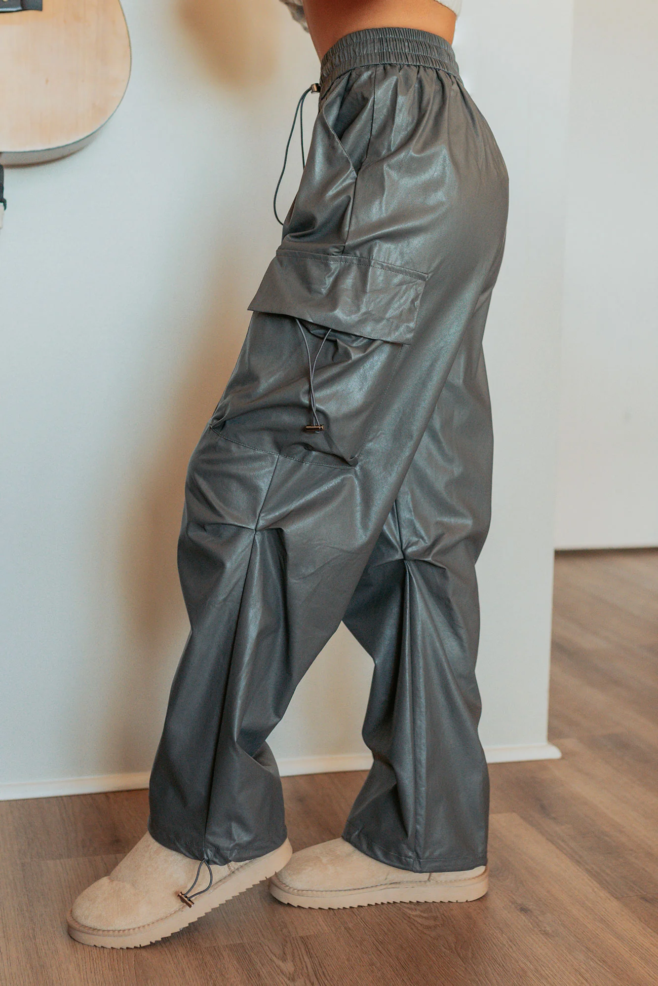 Don’t Be Shy Faux Leather Cargo Pants (Grey) - Image 6