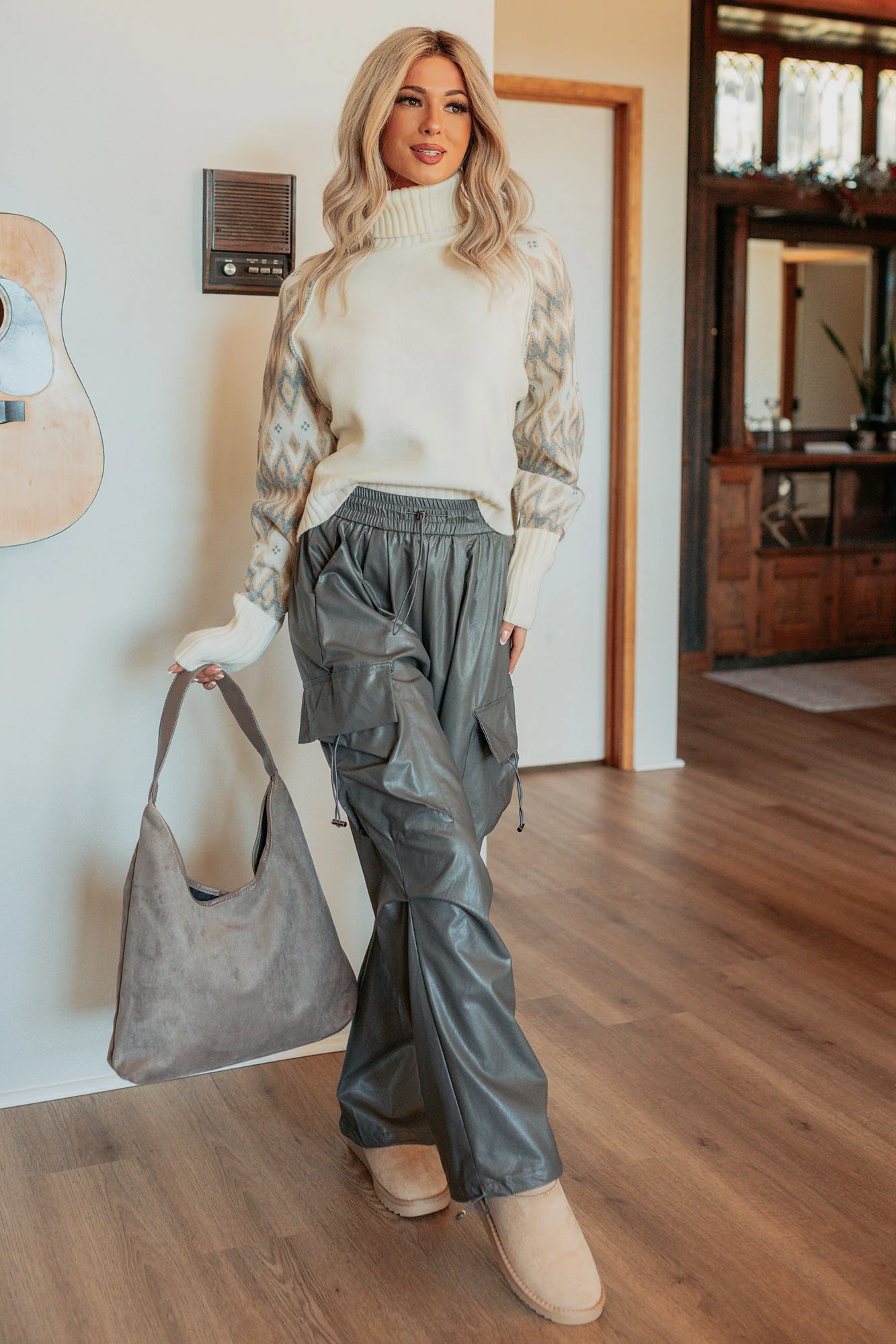 Don’t Be Shy Faux Leather Cargo Pants (Grey) - Image 8