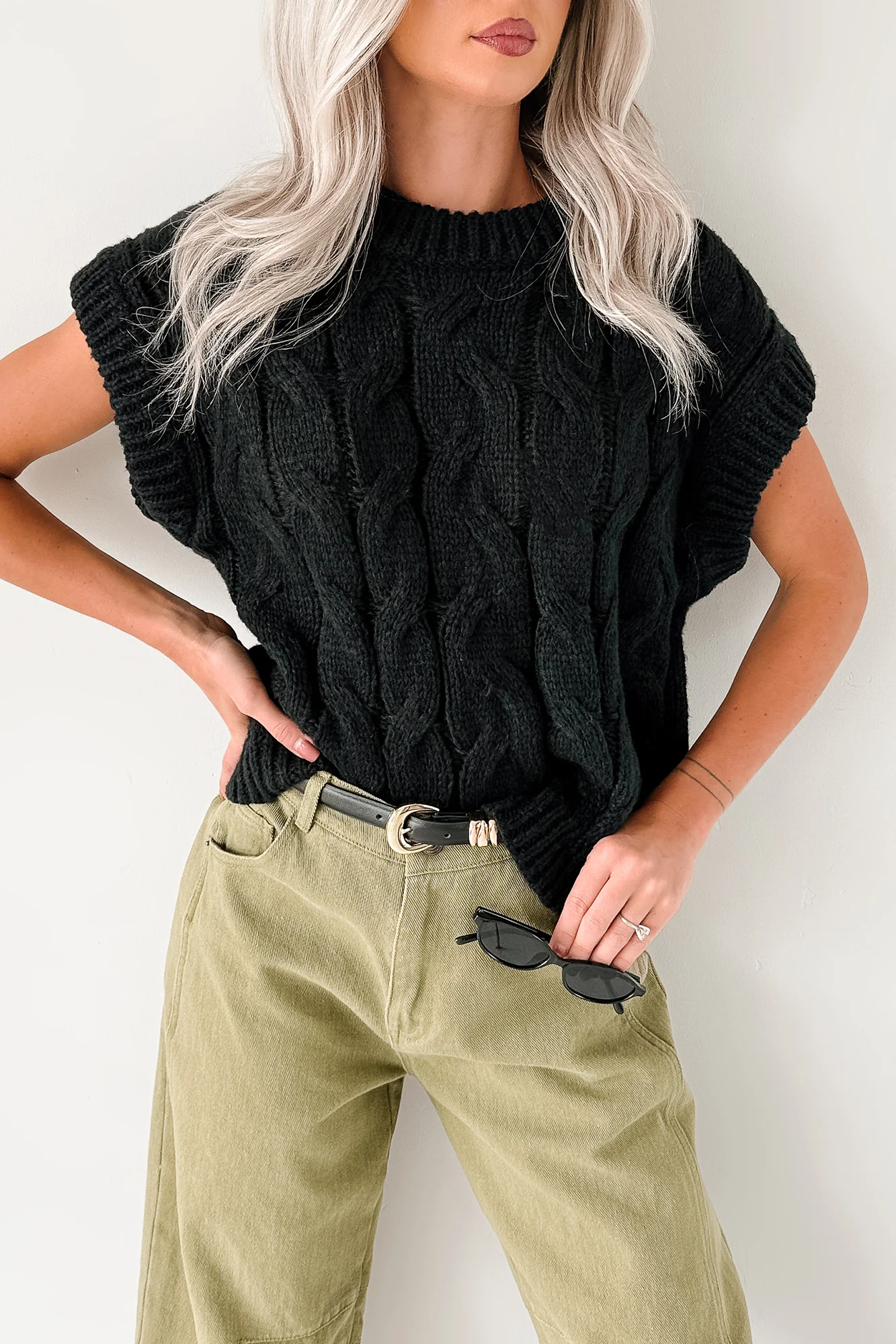 Don't Envy Me Cable Knit Sweater Vest (Black)