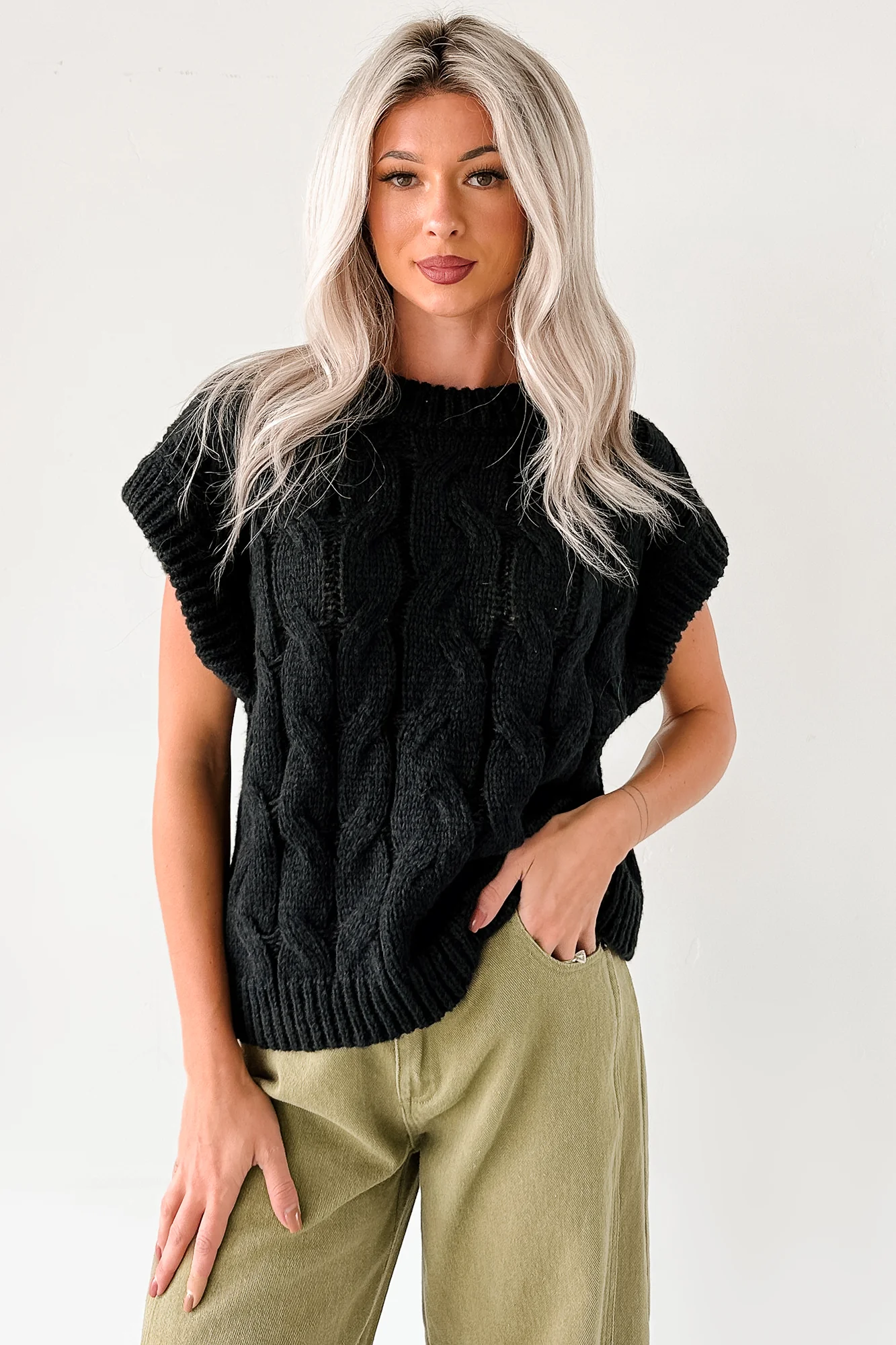 Don't Envy Me Cable Knit Sweater Vest (Black) - Image 2