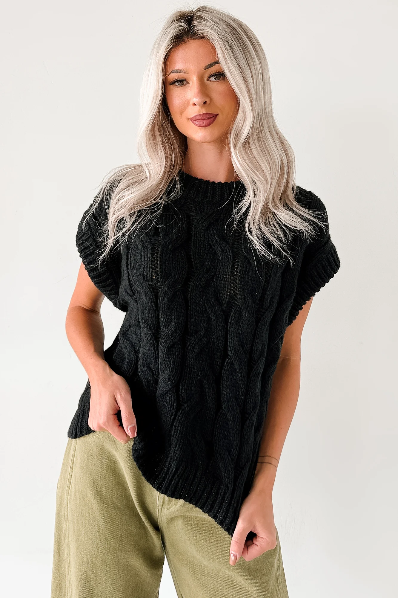 Don't Envy Me Cable Knit Sweater Vest (Black) - Image 4