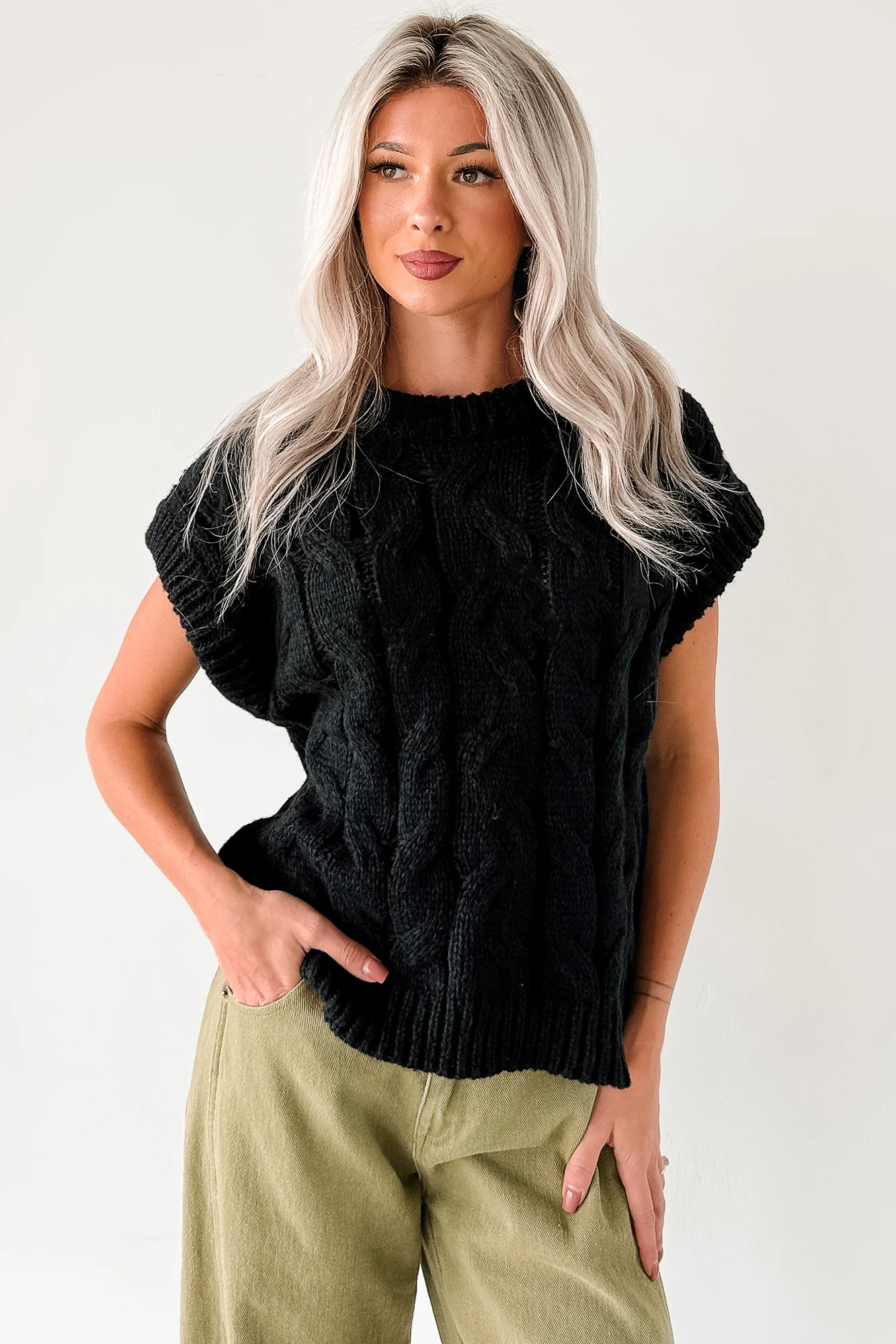 Don't Envy Me Cable Knit Sweater Vest (Black) - Image 8