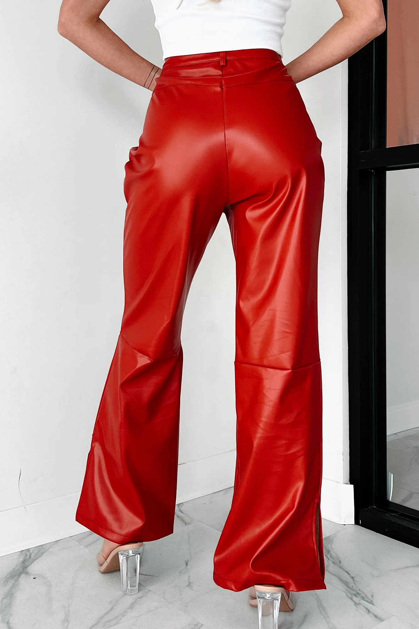 Downtown Diva Faux Leather Flare Pants (Red) - Image 5