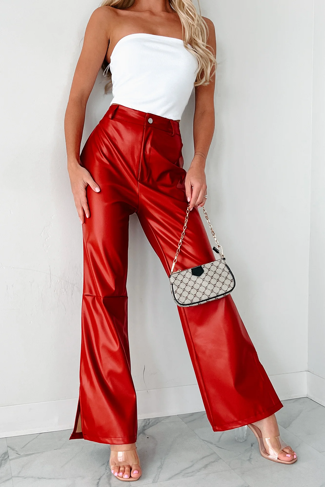 Downtown Diva Faux Leather Flare Pants (Red) - Image 7
