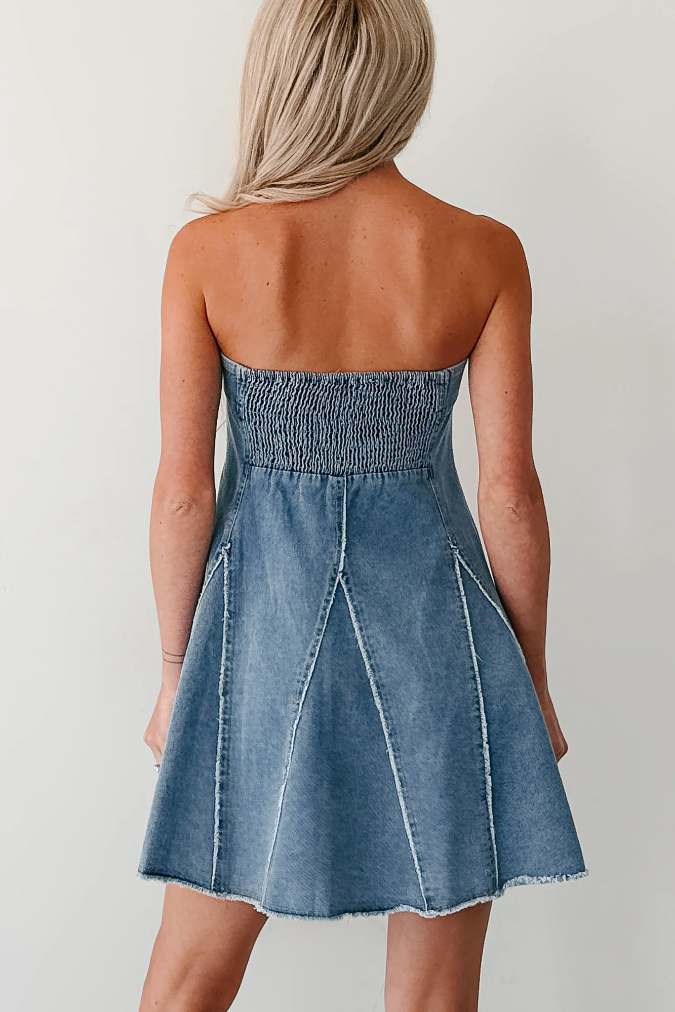 Dreamy & Driven Strapless Denim Mini Dress (Blue) - Image 3