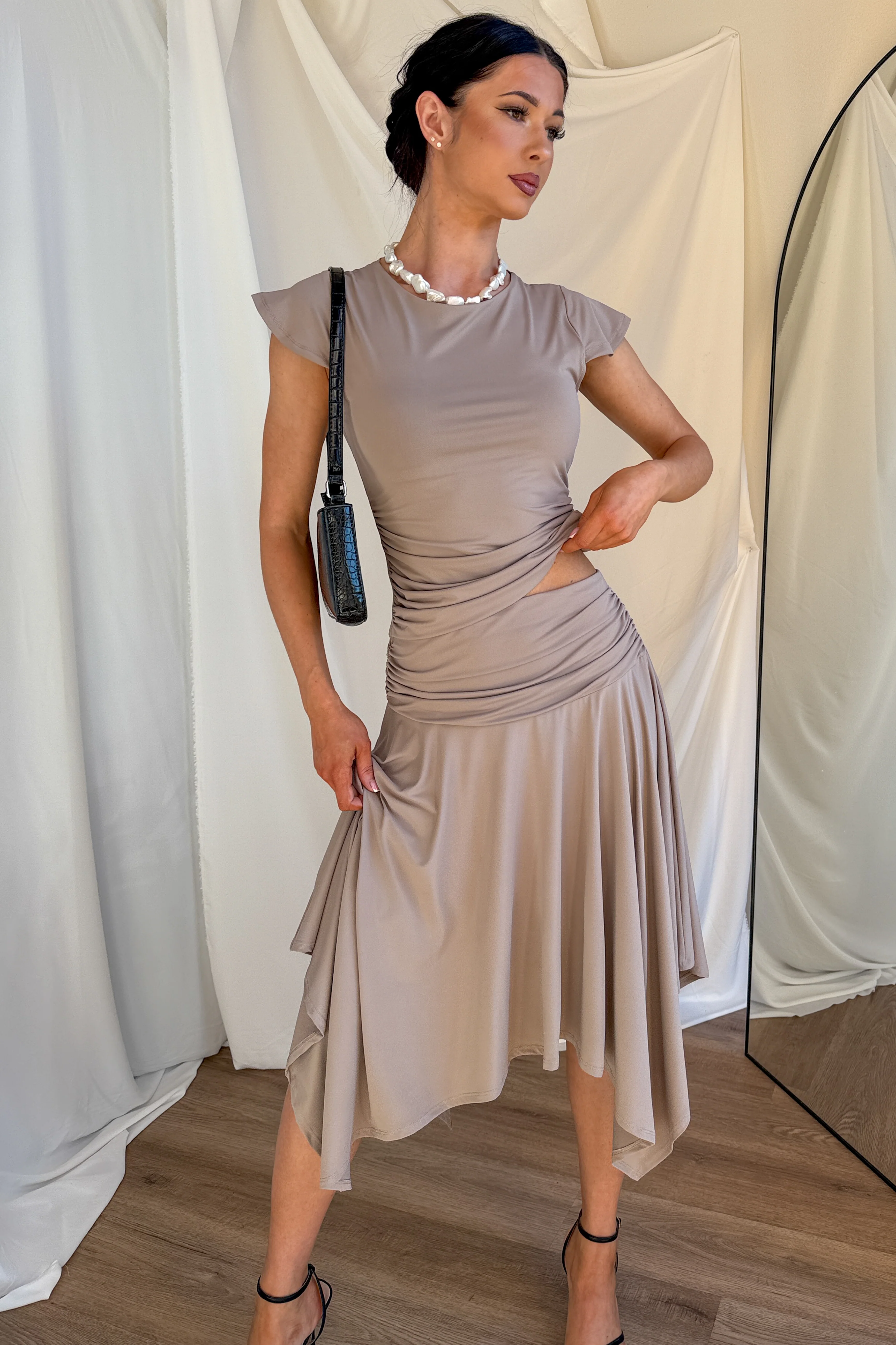 Effortless Babe Handkerchief Flowy Skirt (Taupe) - Image 3