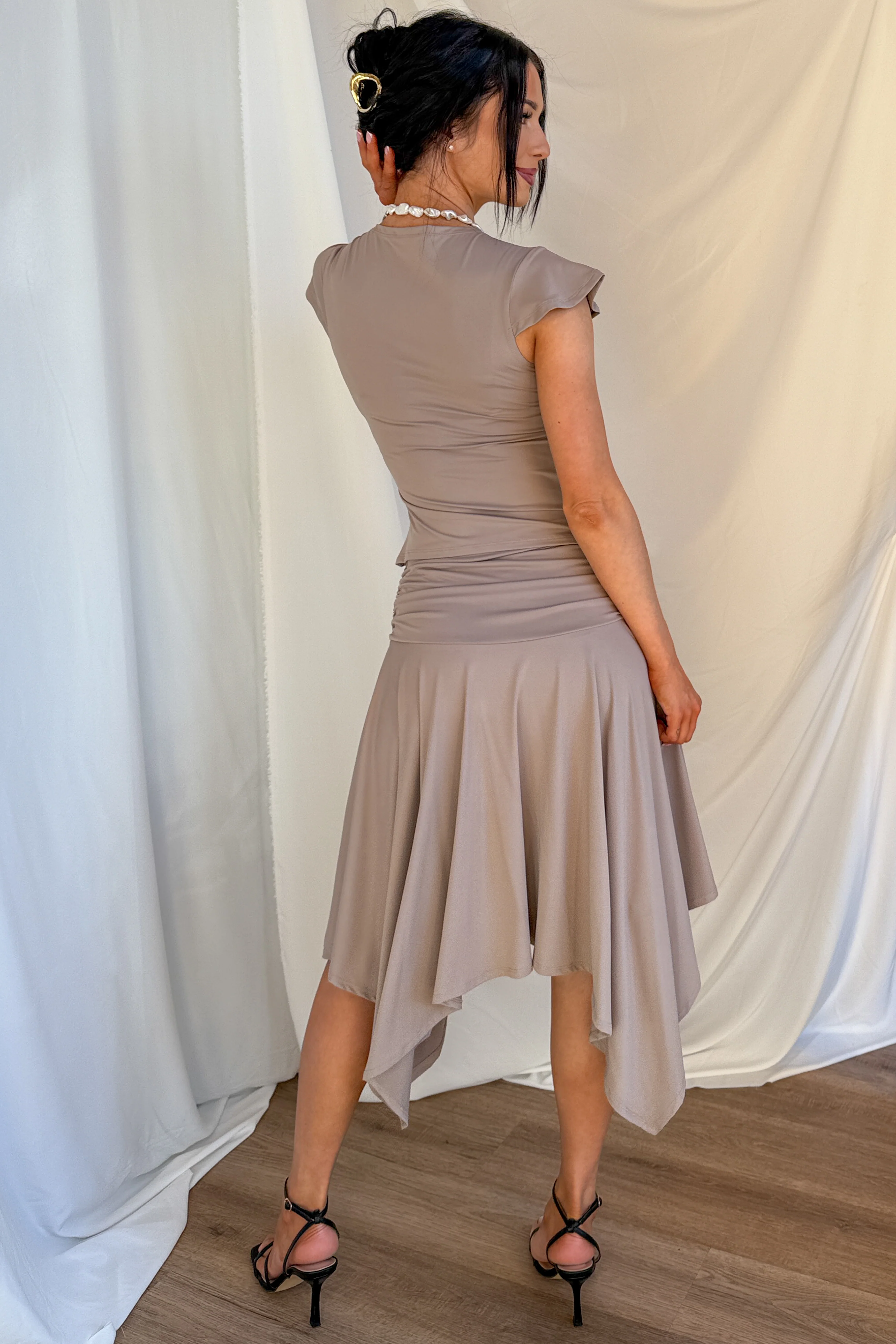 Effortless Babe Handkerchief Flowy Skirt (Taupe) - Image 4