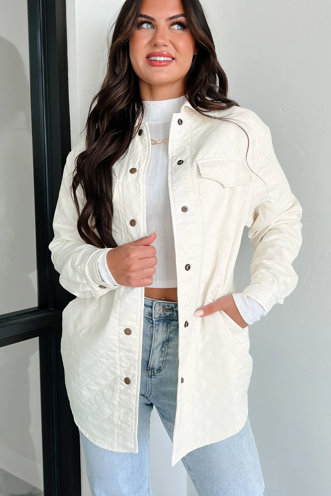 Elevated Composure Quilted Long Shacket (Cream) - Image 2