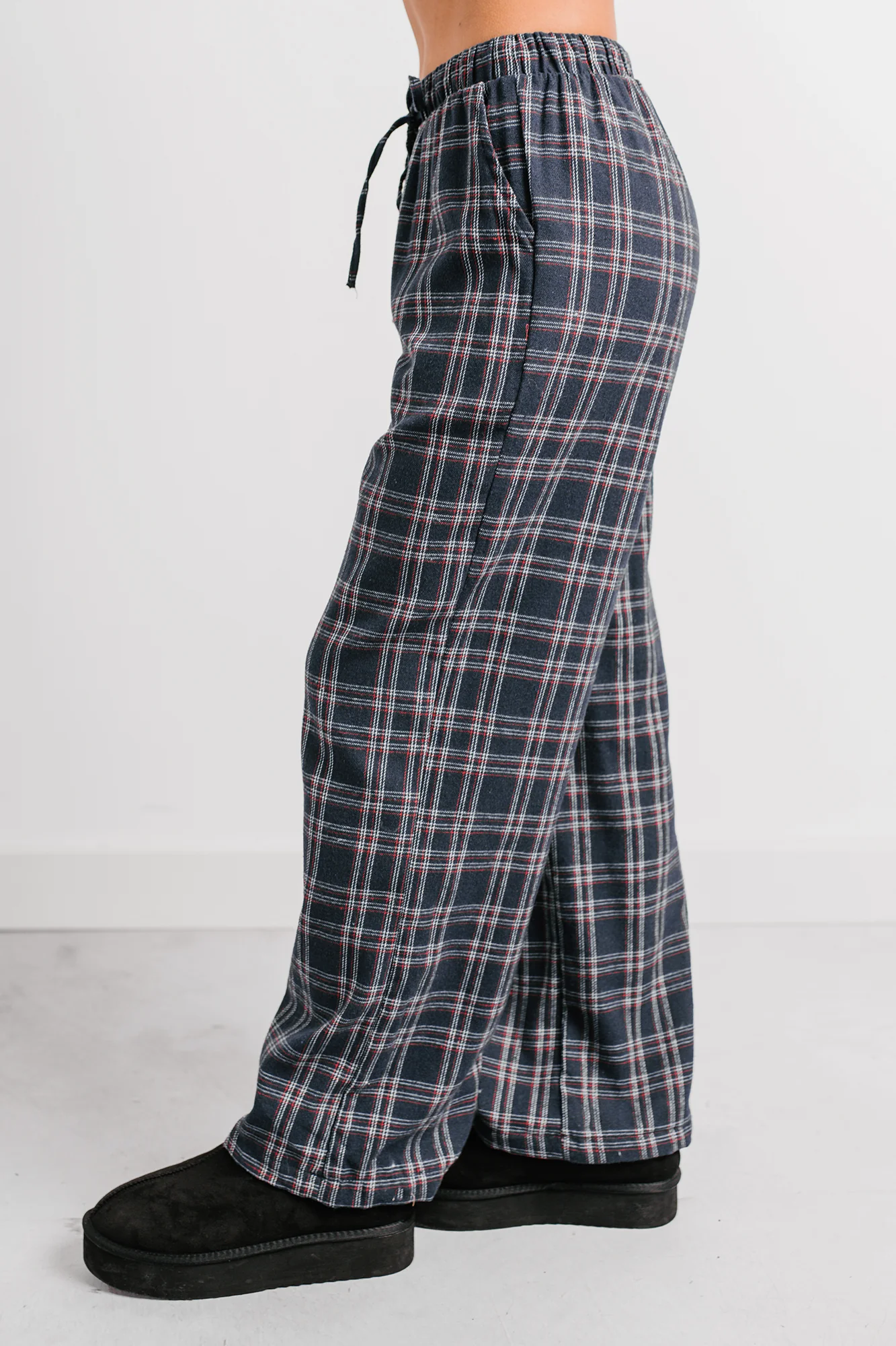 Embracing Less Wide Leg Plaid Pants (Navy) - Image 3